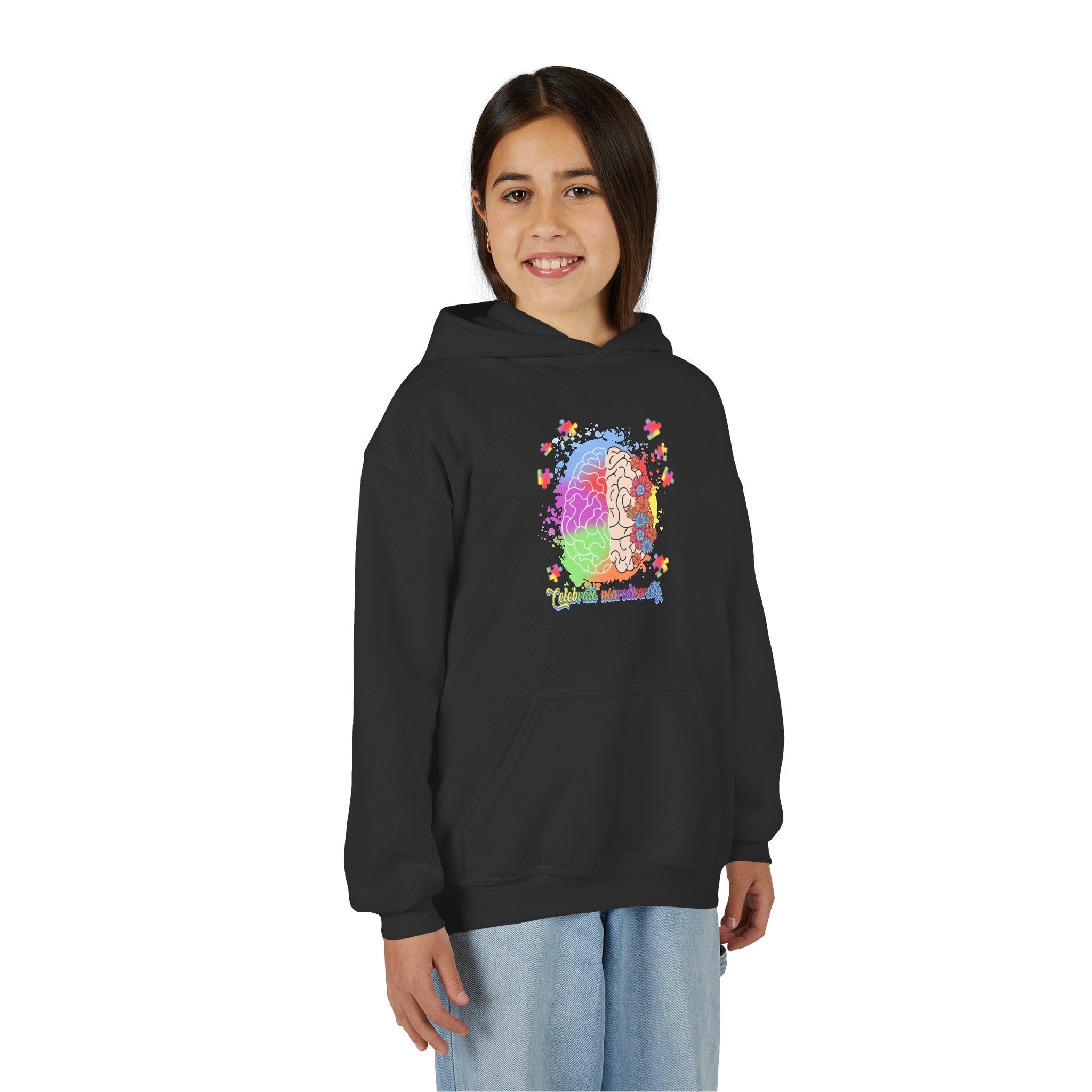 Youth Hoodie — Colorful Brain Science Design (STEM, Neuroscience Kids)