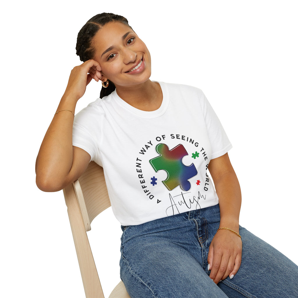Autism Awareness T-Shirt – 'A Different Way of Seeing the World' Puzzle Heart Tee