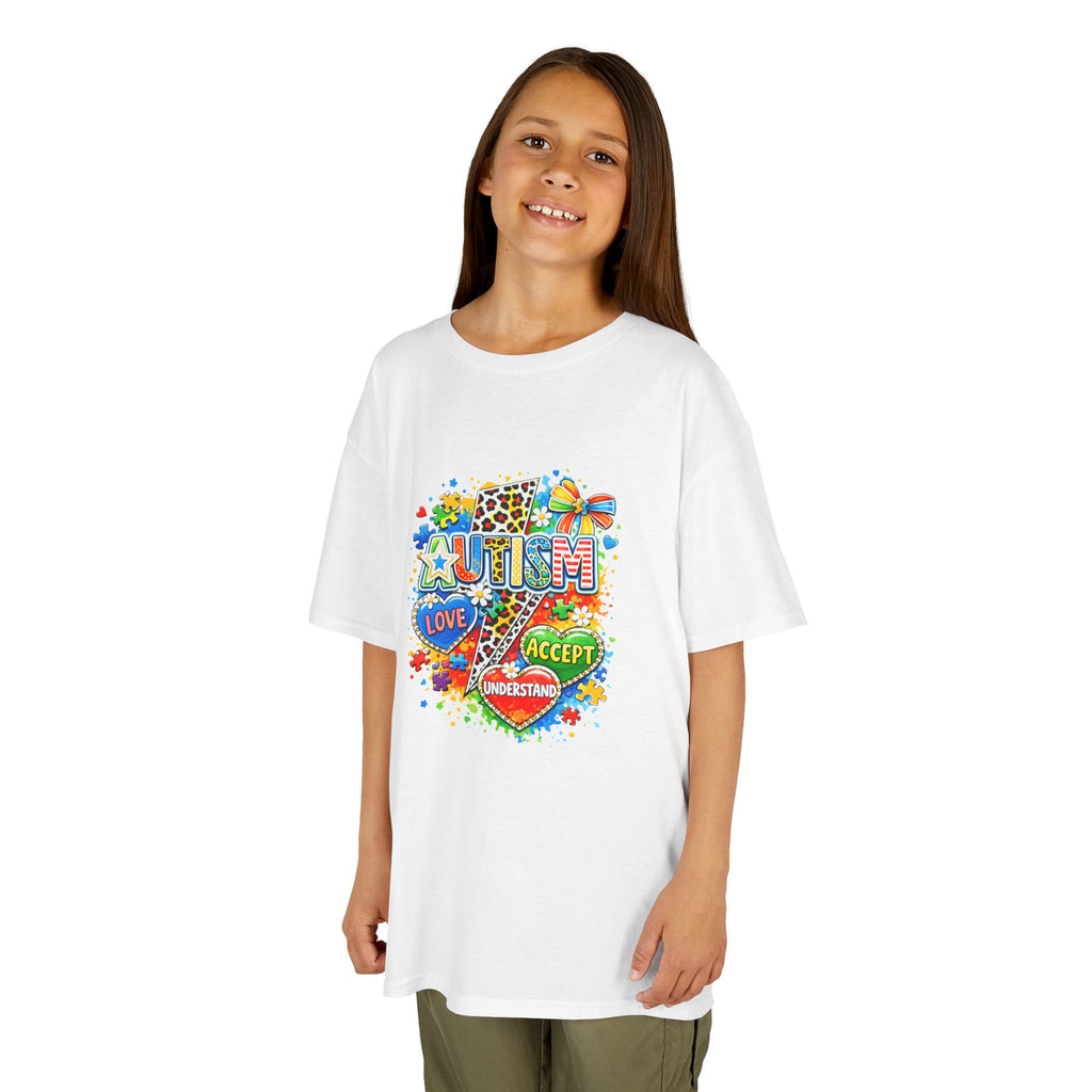Kids Tee — Colorful Pride & Love Heart Graphic (Love, Accept, Understand)