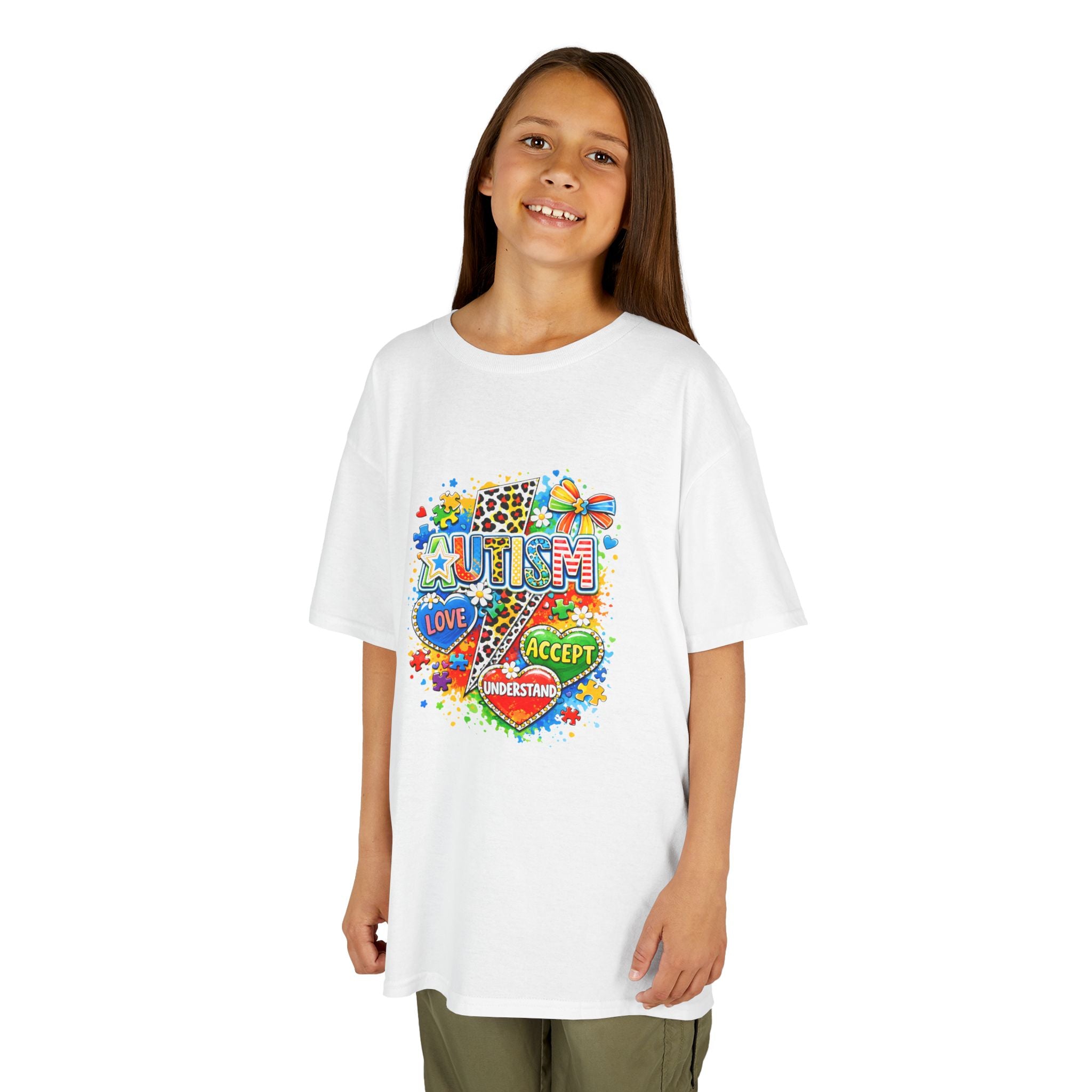Kids Tee — Colorful Pride & Love Heart Graphic (Love, Accept, Understand)