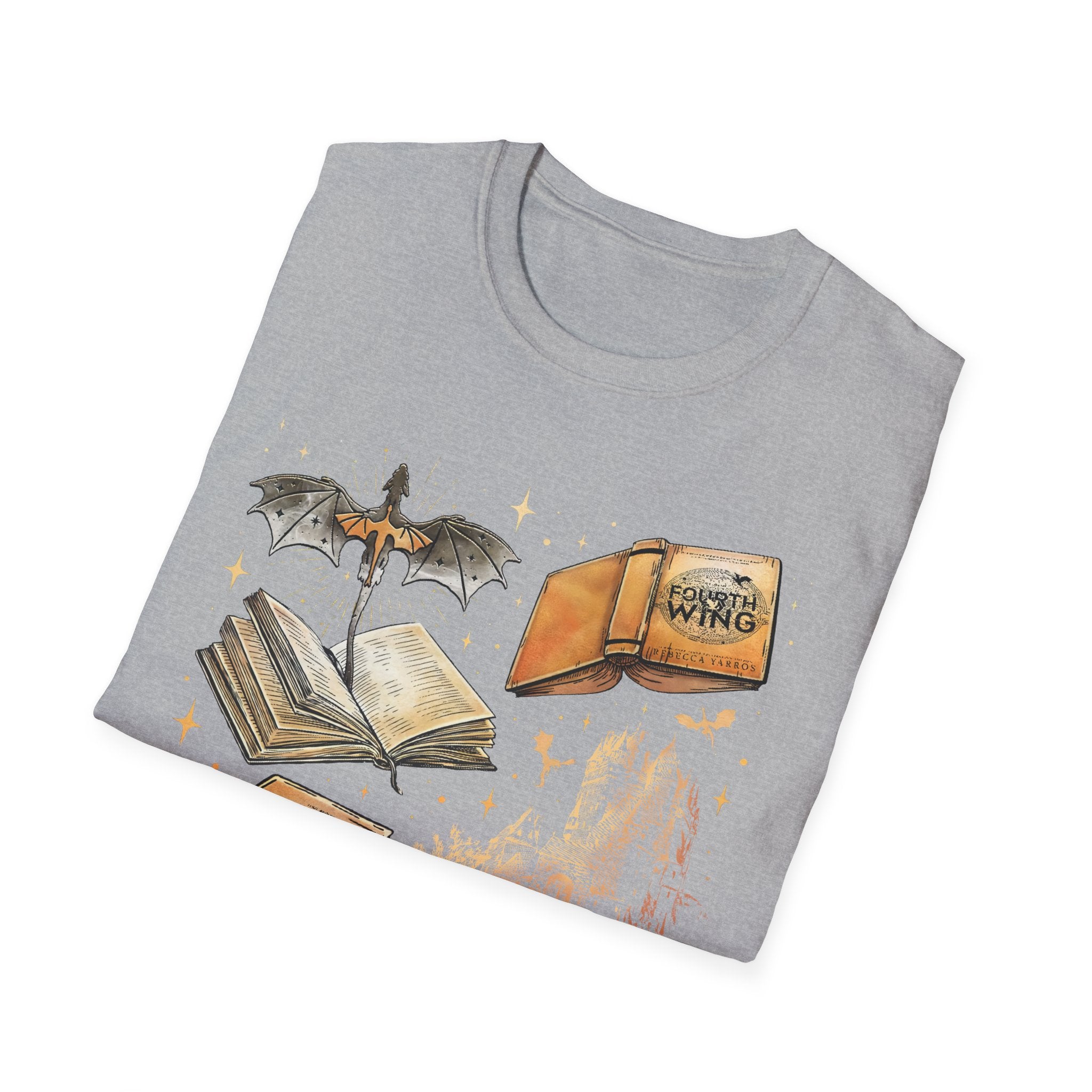 Book Dragon T-Shirt — Vintage Magical Books & Bat Illustration