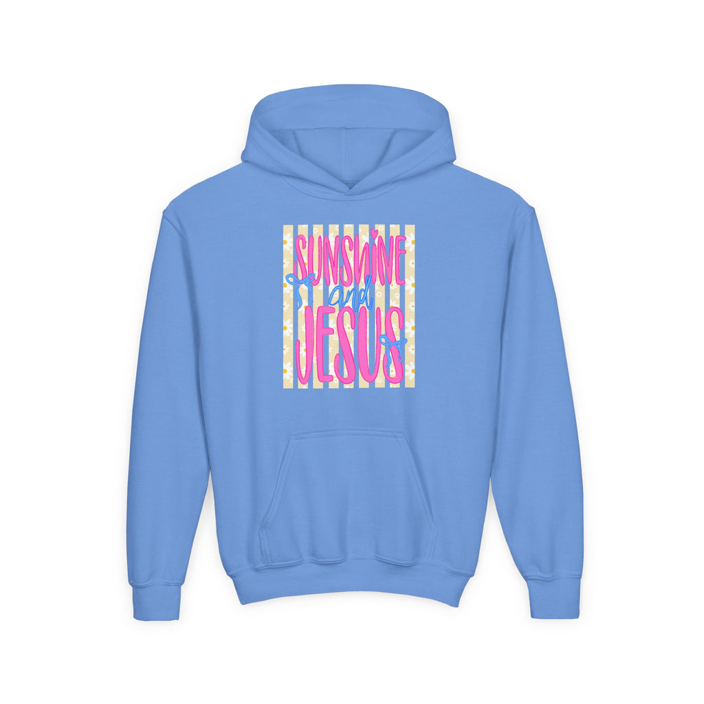 Youth Hoodie – "Sunshine & Jesus" Colorful Faith Graphic
