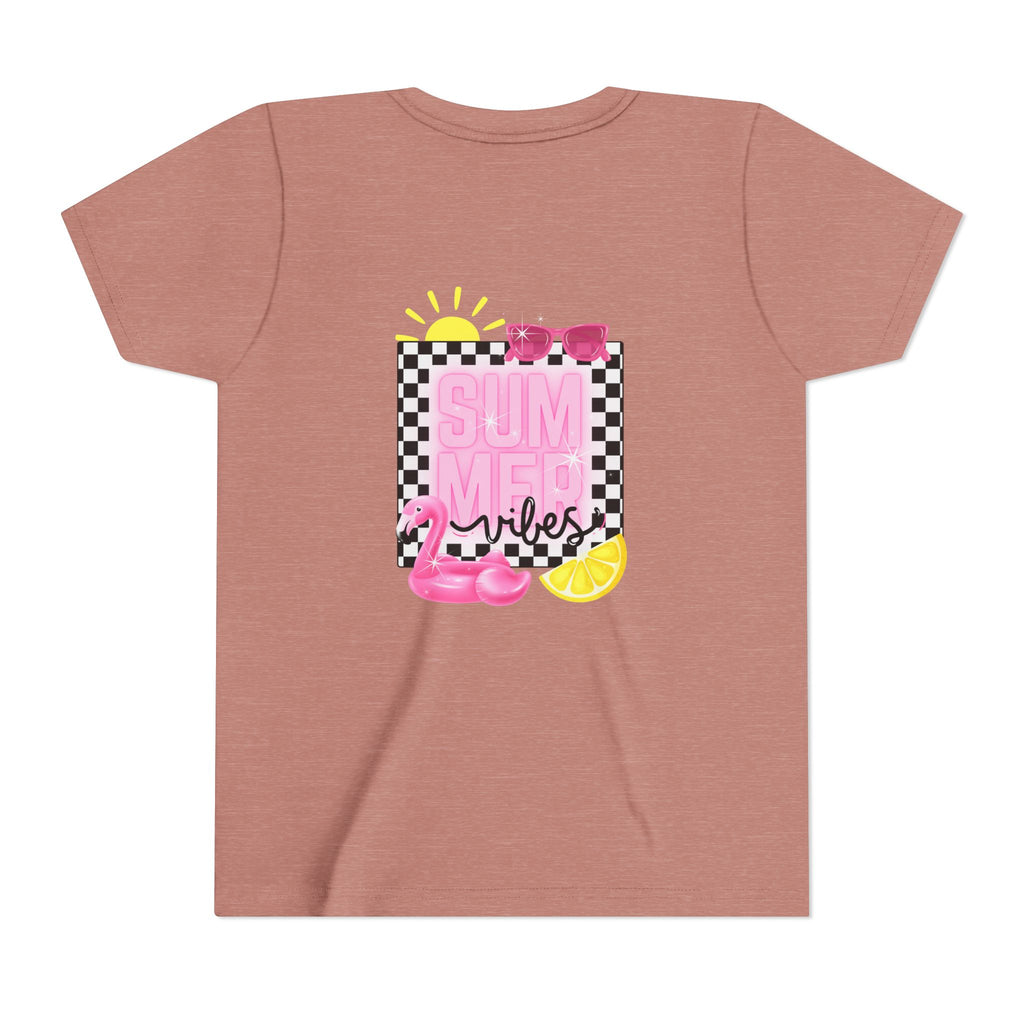 Youth Tee — "SUMMER Vibes" Pink Floaty Checkerboard Kids T-Shirt