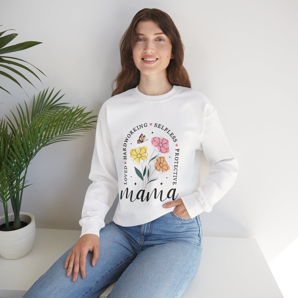 Mama Floral Sweatshirt — "Loved, Hardworking, Selfless, Protective" Mother's Day Crewneck