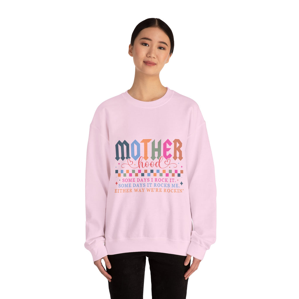 Motherhood Crewneck Sweatshirt — 'Mother Hood' Retro Colorful Mom Pullover