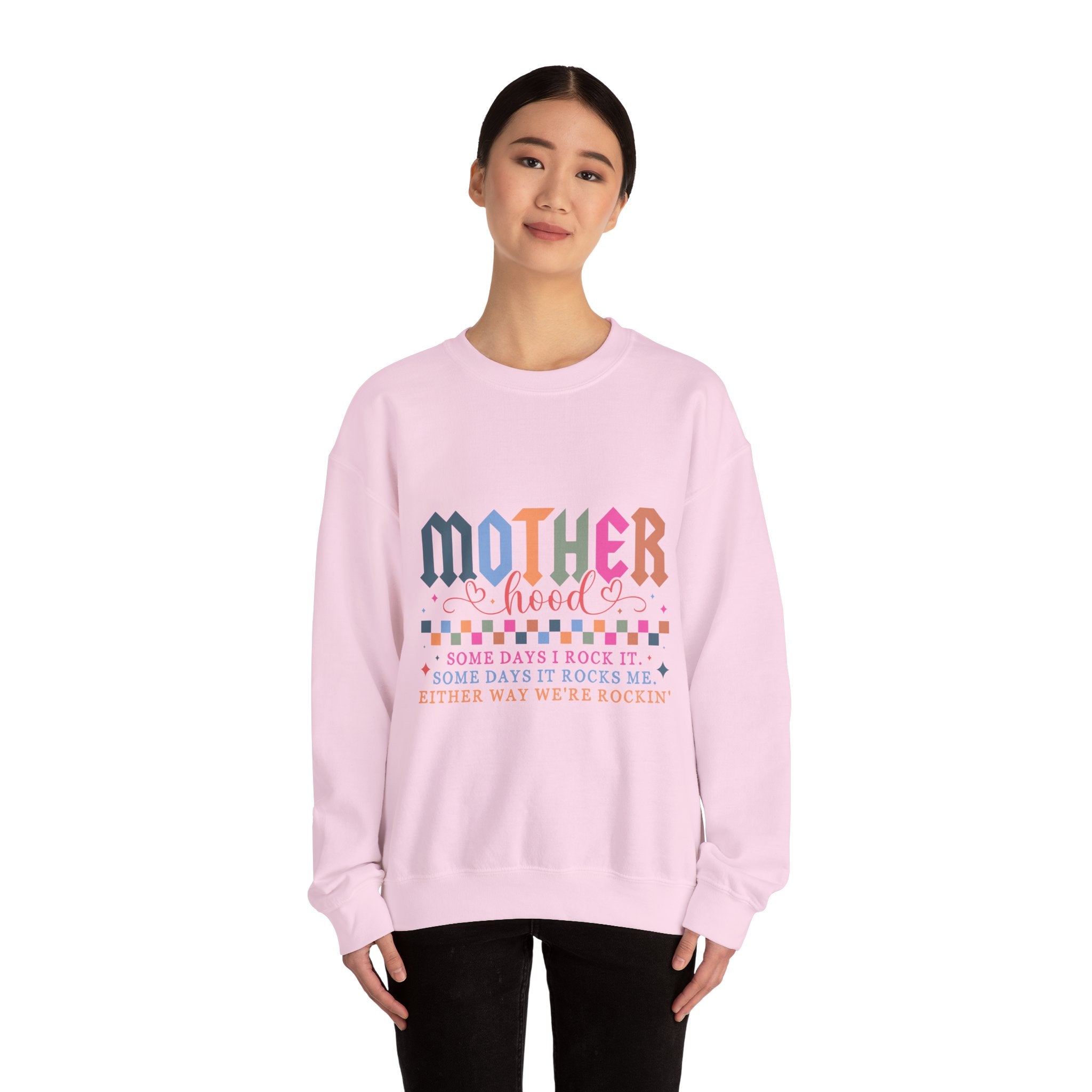 Motherhood Crewneck Sweatshirt — 'Mother Hood' Retro Colorful Mom Pullover