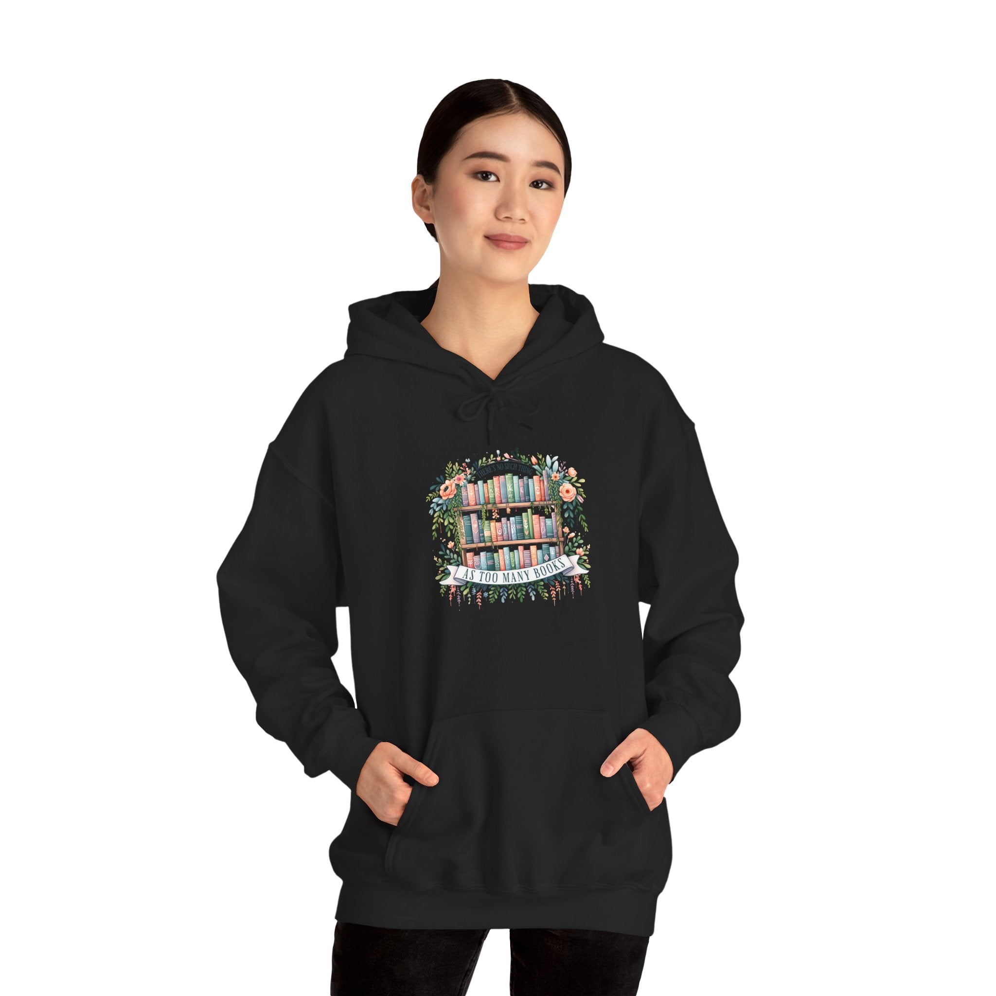 Reading Nook Hoodie — Cozy Bookshelf Floral Graphic Sweatshirt