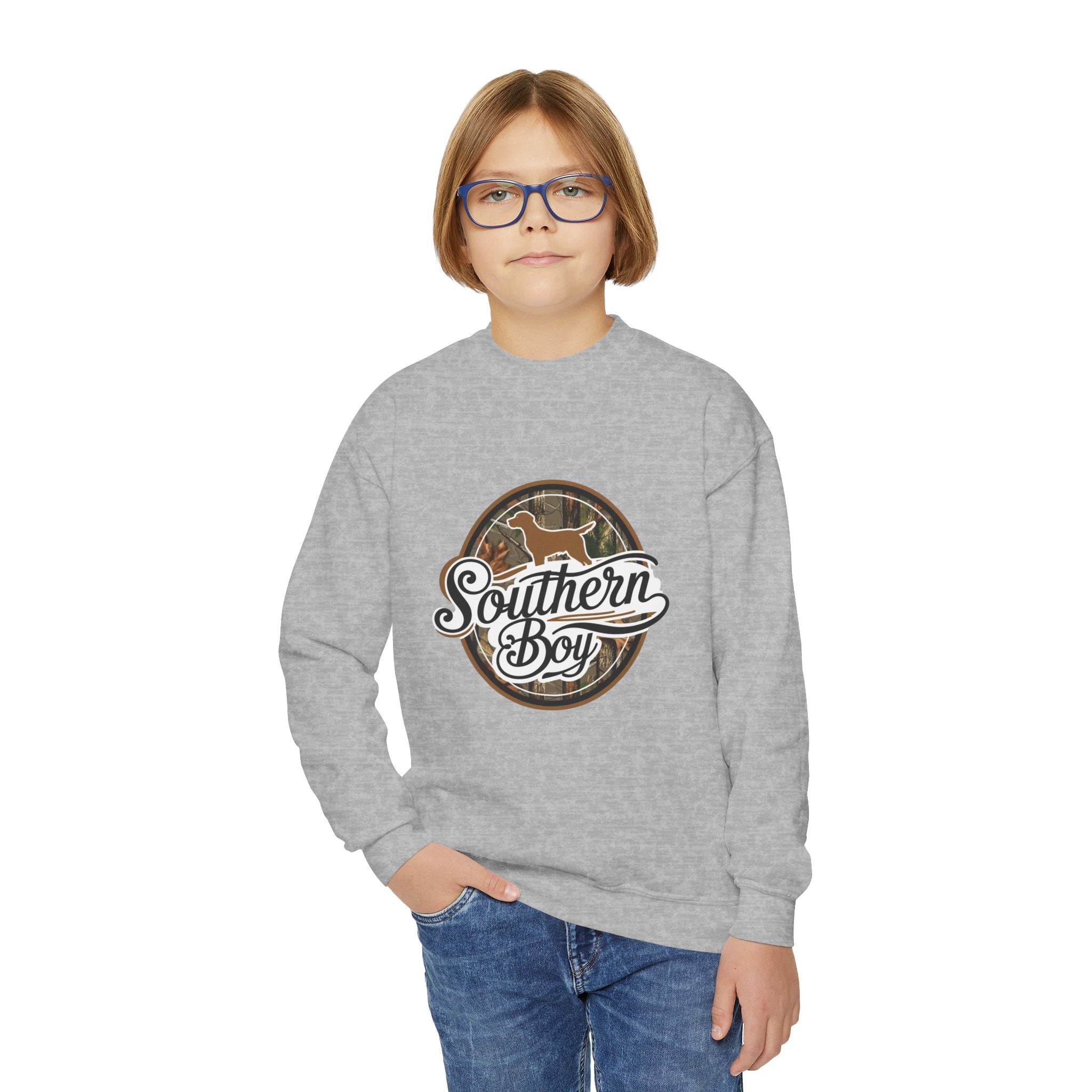 Youth Crewneck Sweatshirt — "Southern Boy" Deer Graphic