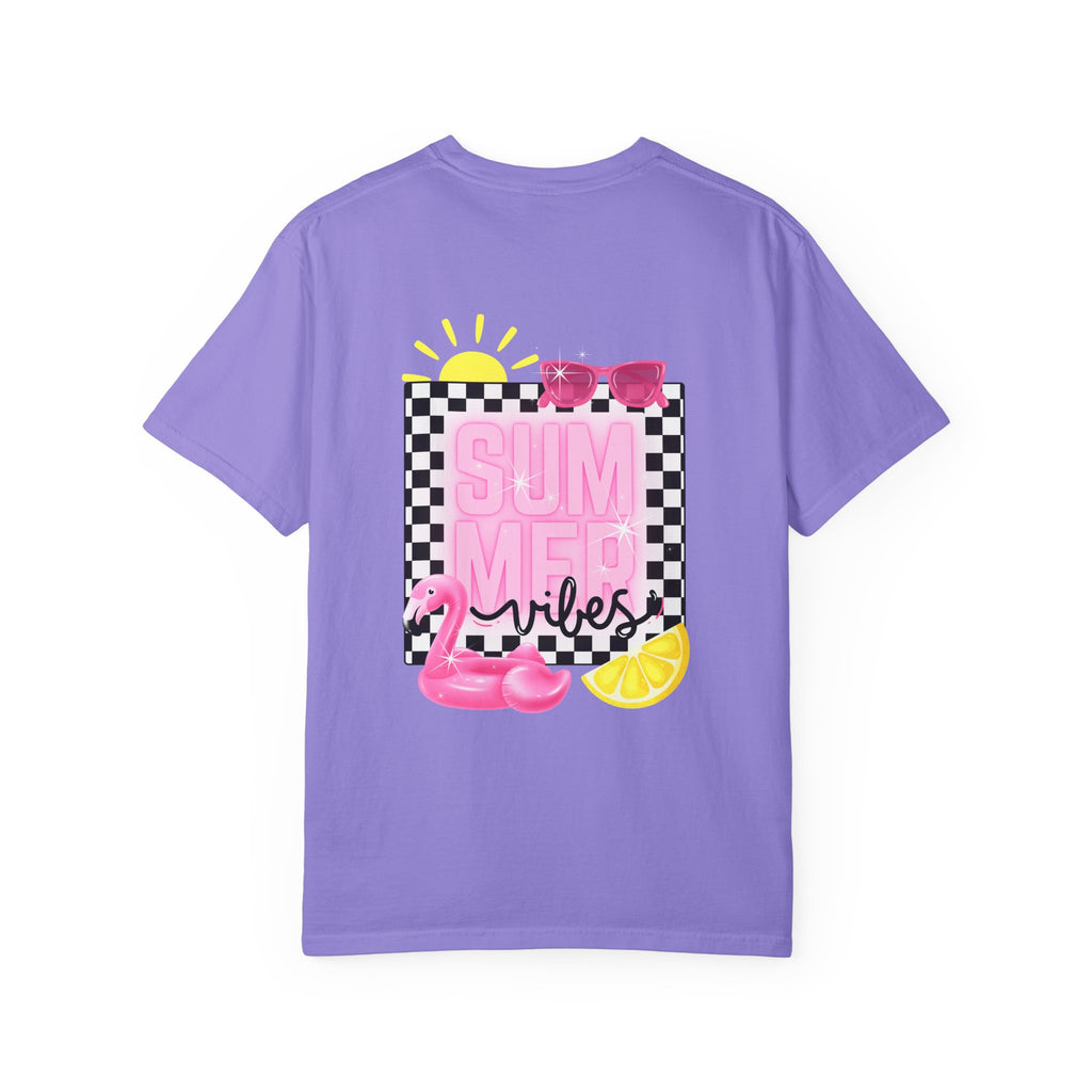 Summer Vibes T-Shirt — Pink Floatie & Checkered Graphic