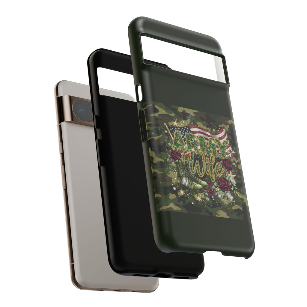 Army Wife Tough Phone Case — Camo Flag Design with Roses