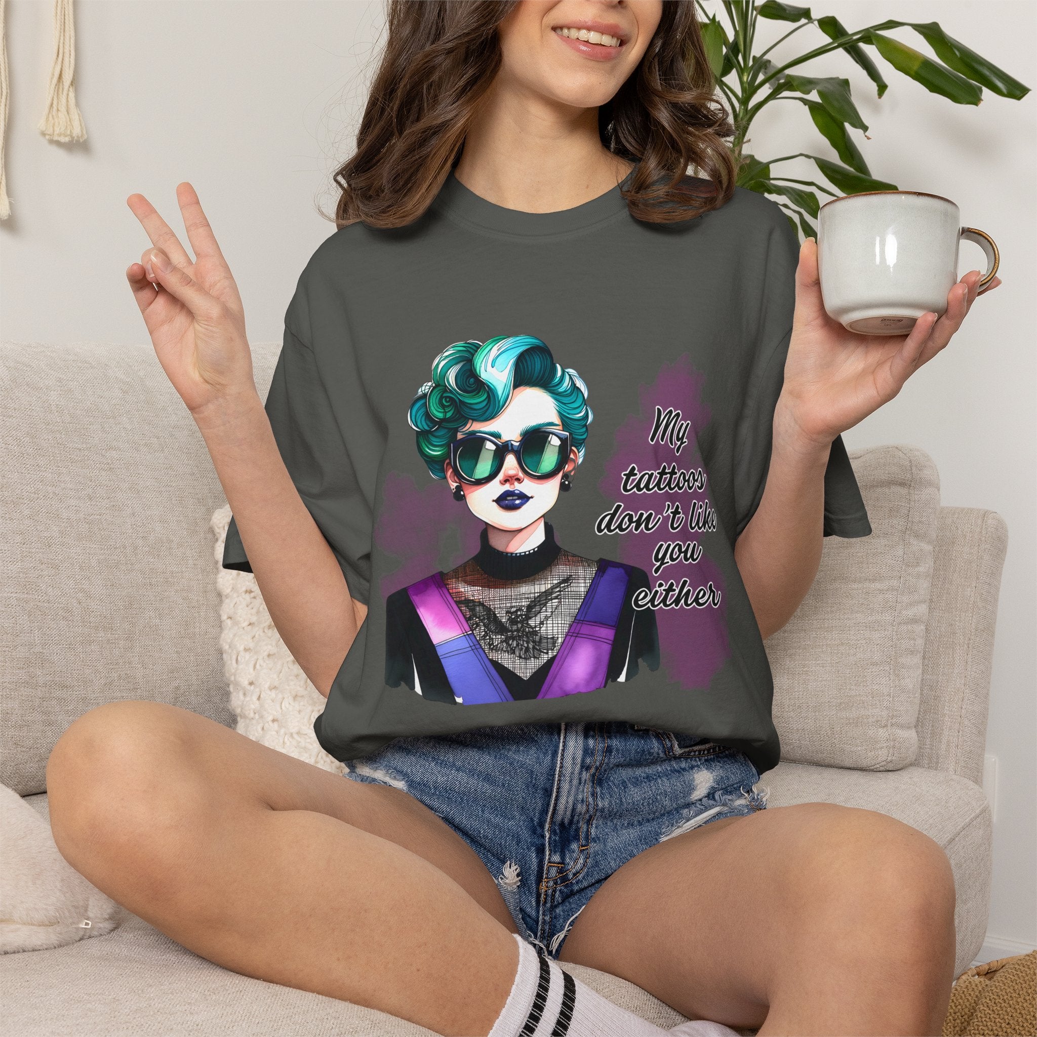 Graphic T-Shirt — Retro Punk Portrait with “My Tattoos Don’t Like You Either” Slogan