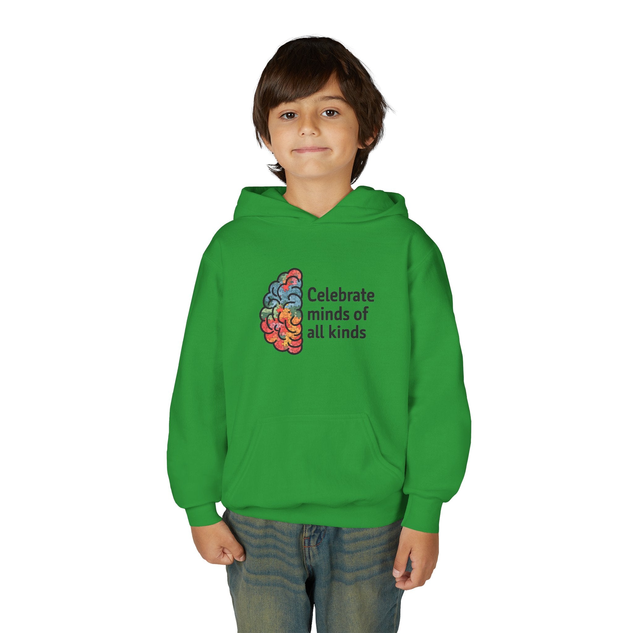 Youth Hoodie — "Celebrate Minds of All Kinds" Colorful Brain Awareness Pullover