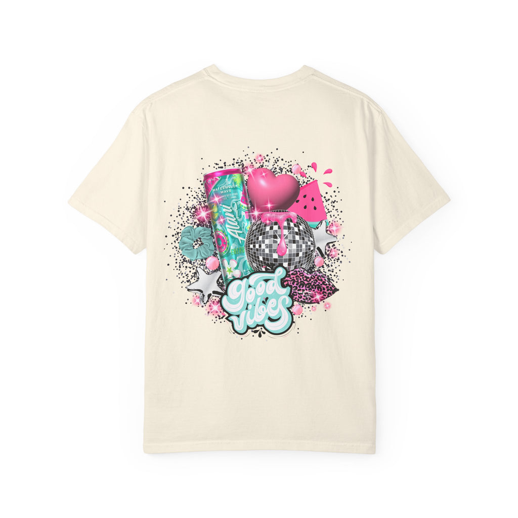 Graphic T-Shirt — Pastel 'Good Vibes' Disco Design (Alami Nu)