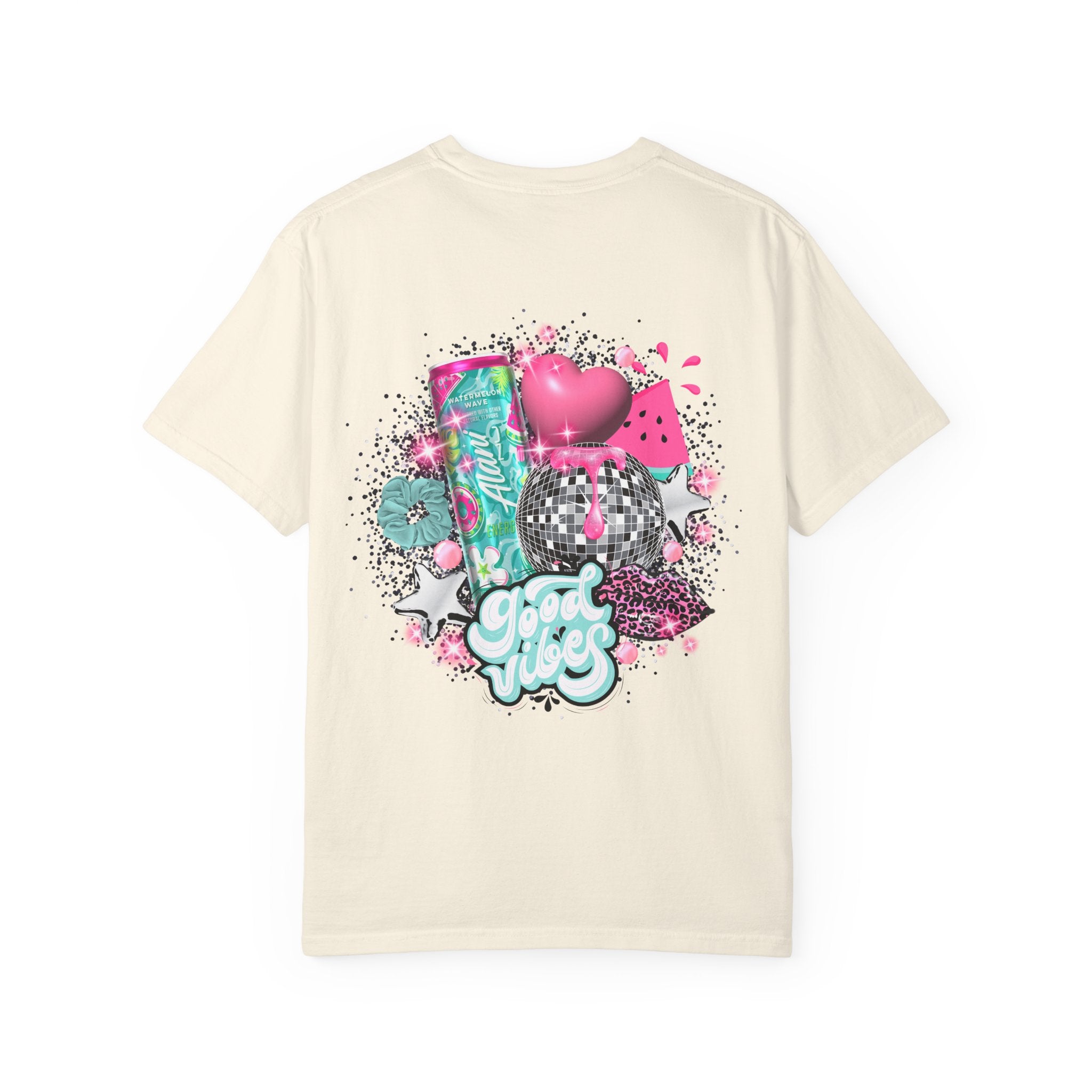 Graphic T-Shirt — Pastel 'Good Vibes' Disco Design (Alami Nu)