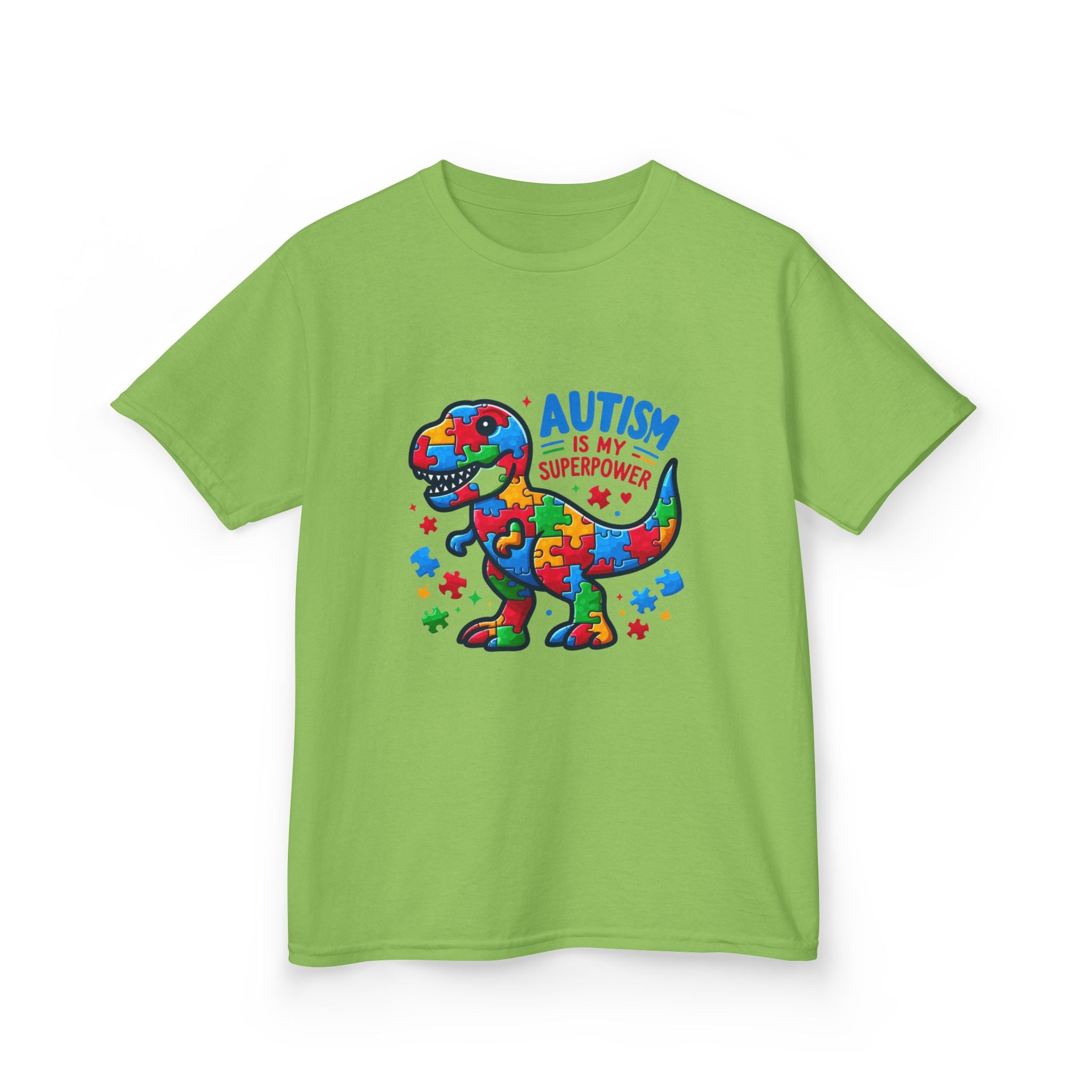 Kids T-Shirt — 'Autism is My Superpower' Puzzle Dinosaur Tee