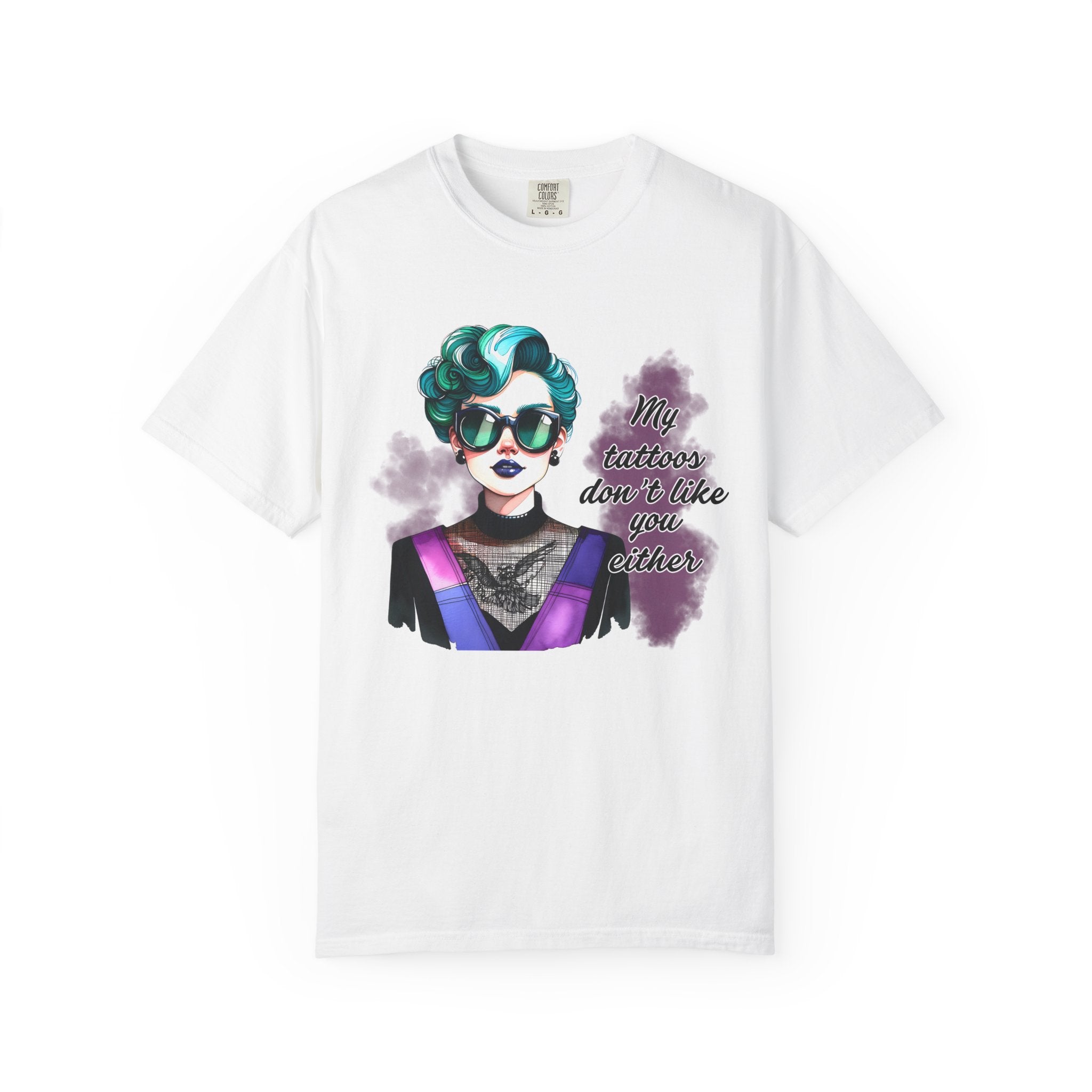 Graphic T-Shirt — Retro Punk Portrait with “My Tattoos Don’t Like You Either” Slogan