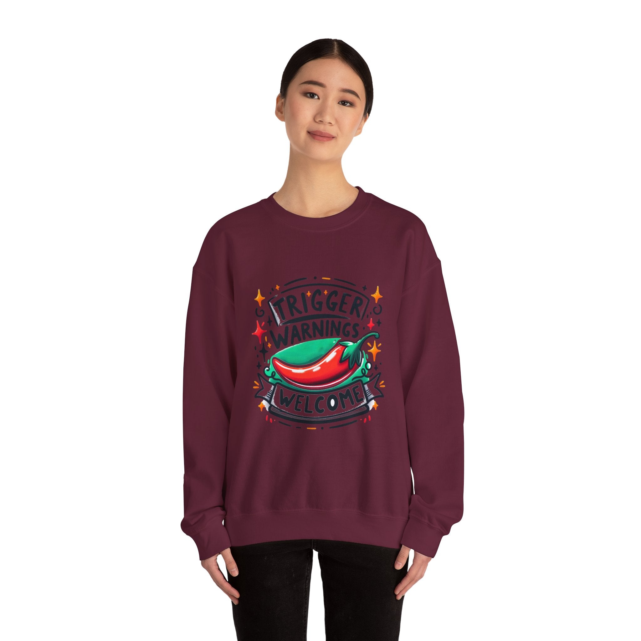 Sweatshirt — "Trigger Warnings Welcome" Chili Pepper Graphic Crewneck