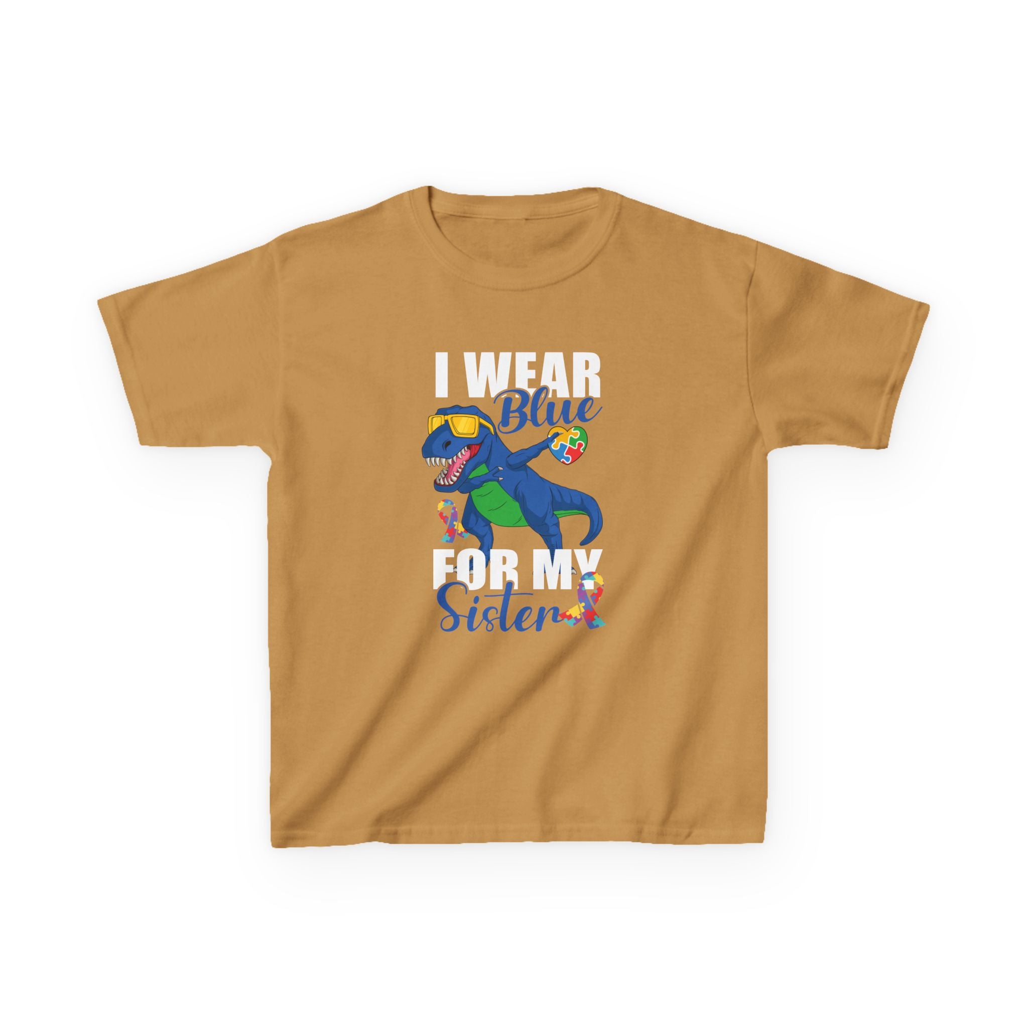 Kids T‑Shirt — "Blue Sister" Rainbow Autism Awareness Dino Tee
