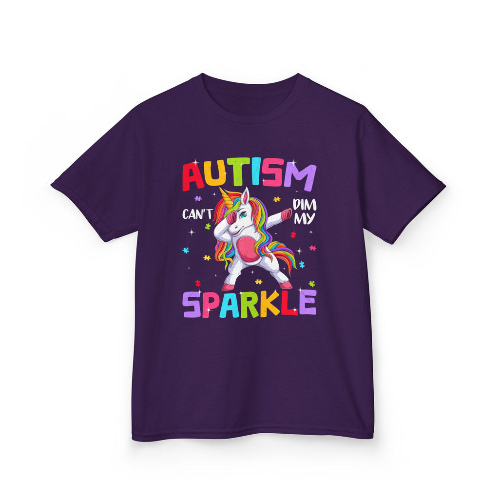 Autism Sparkle Kids T-Shirt — "Autism Can't Dim My Sparkle" Unicorn Tee
