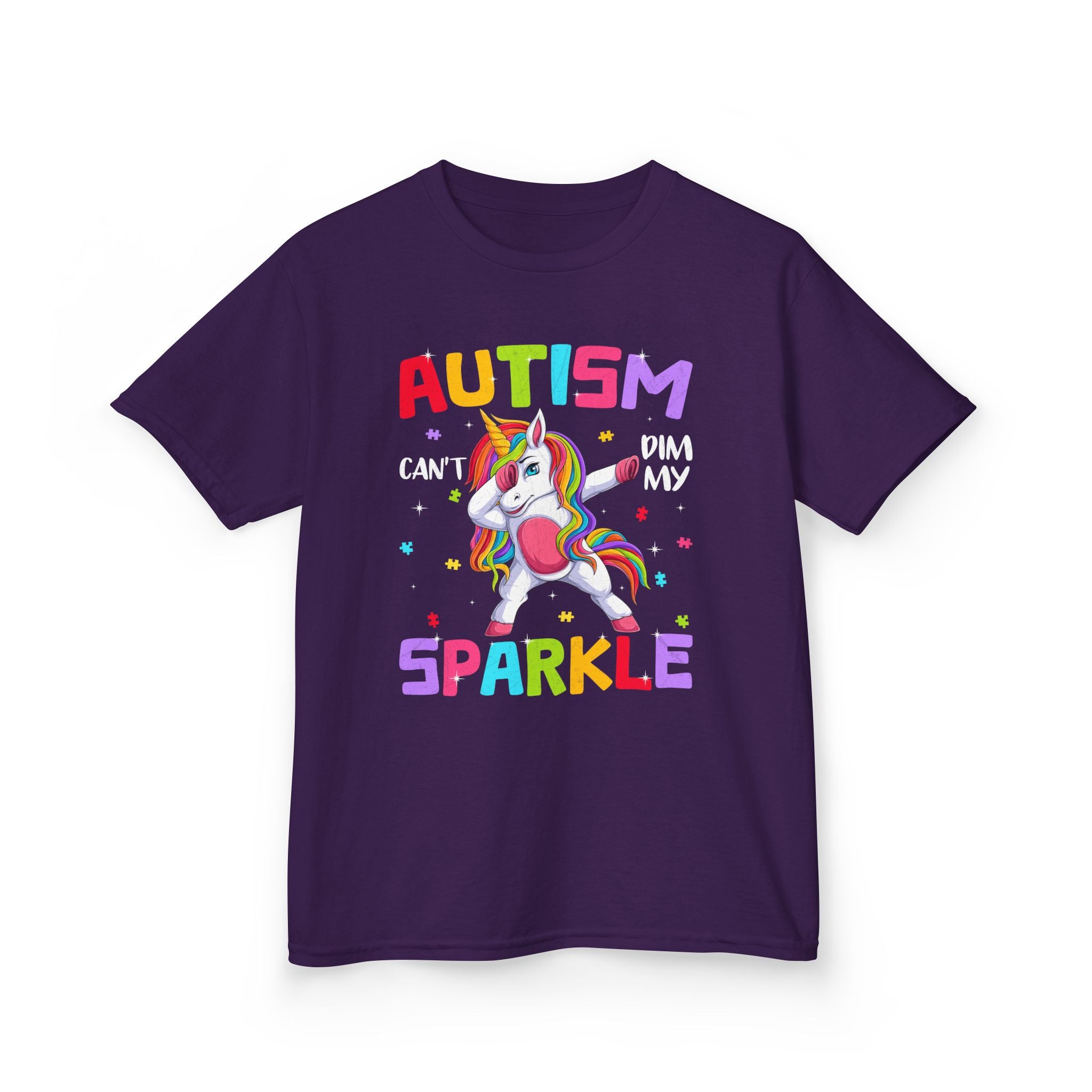 Autism Sparkle Kids T-Shirt — "Autism Can't Dim My Sparkle" Unicorn Tee