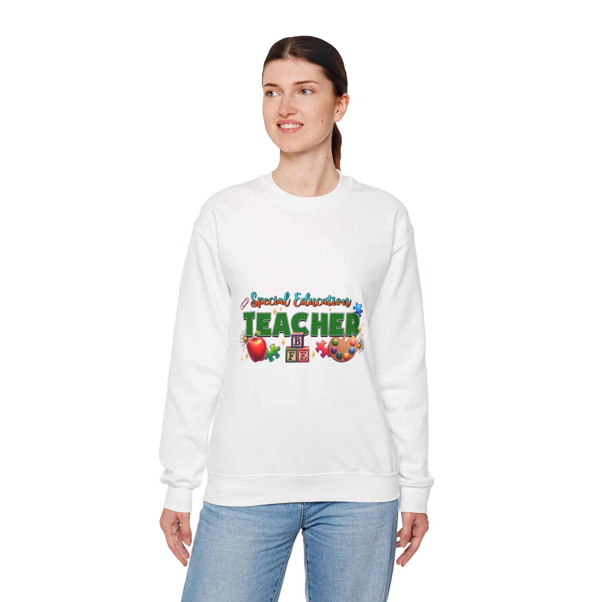 Special Education Teacher Crewneck Sweatshirt — Cute Apple & Classroom Icons