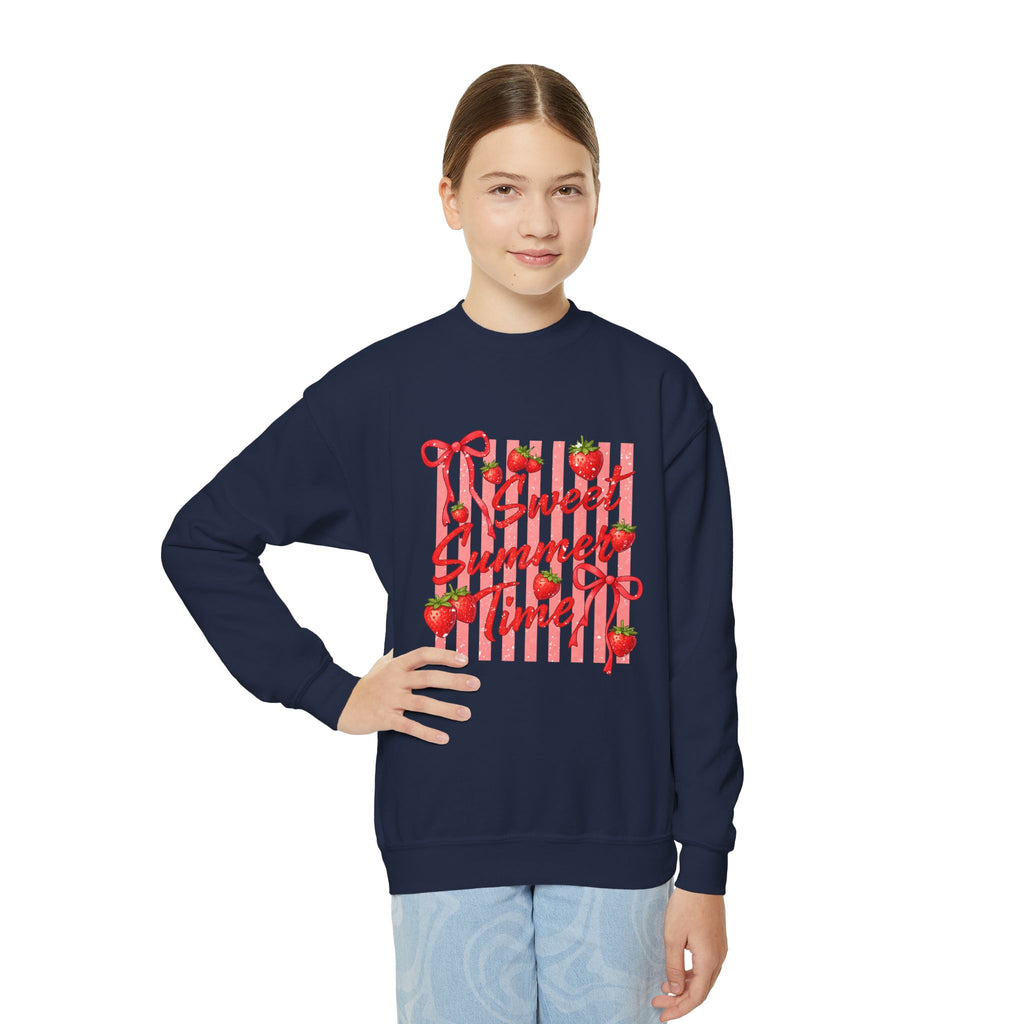 Youth Sweatshirt - "Sweet Summer Time" Strawberry Graphic Crewneck