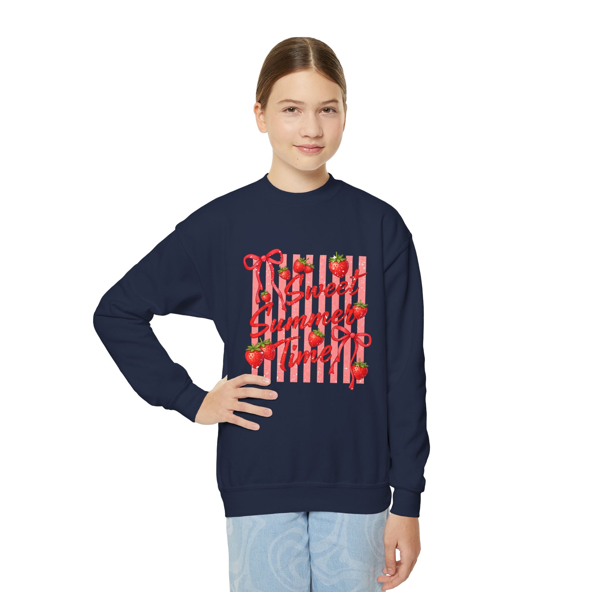 Youth Sweatshirt - "Sweet Summer Time" Strawberry Graphic Crewneck