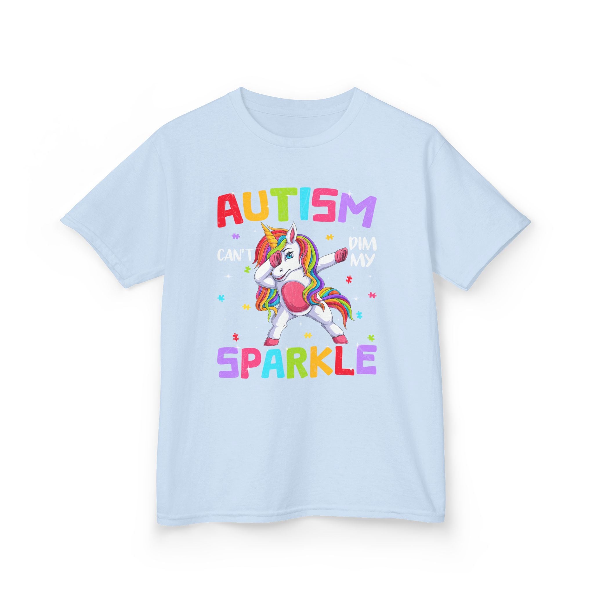 Autism Sparkle Kids T-Shirt — "Autism Can't Dim My Sparkle" Unicorn Tee