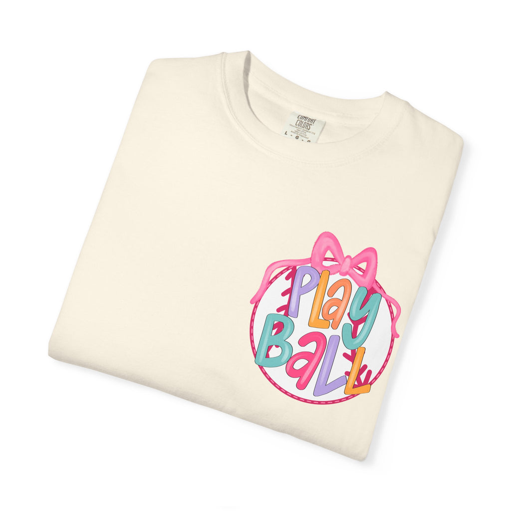 Softball Tee — "Play Ball" Front & "Pitch, Batter, Batter, Swing" Heart Back