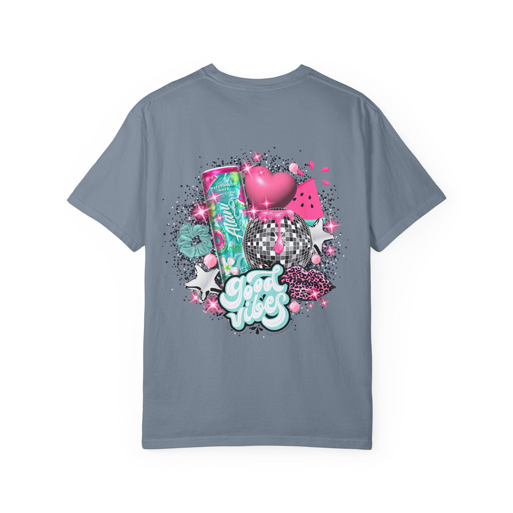 Graphic T-Shirt — Pastel 'Good Vibes' Disco Design (Alami Nu)