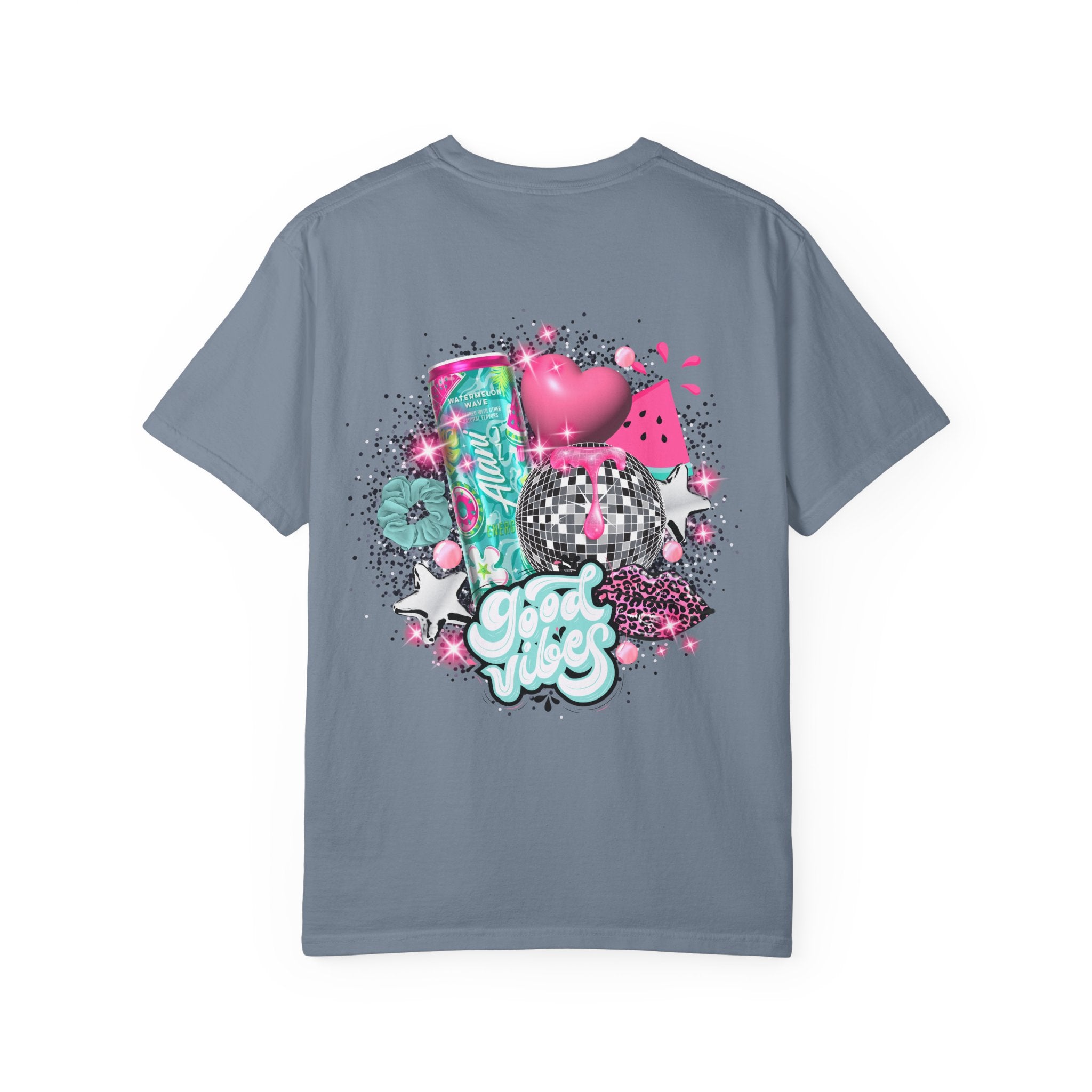Graphic T-Shirt — Pastel 'Good Vibes' Disco Design (Alami Nu)
