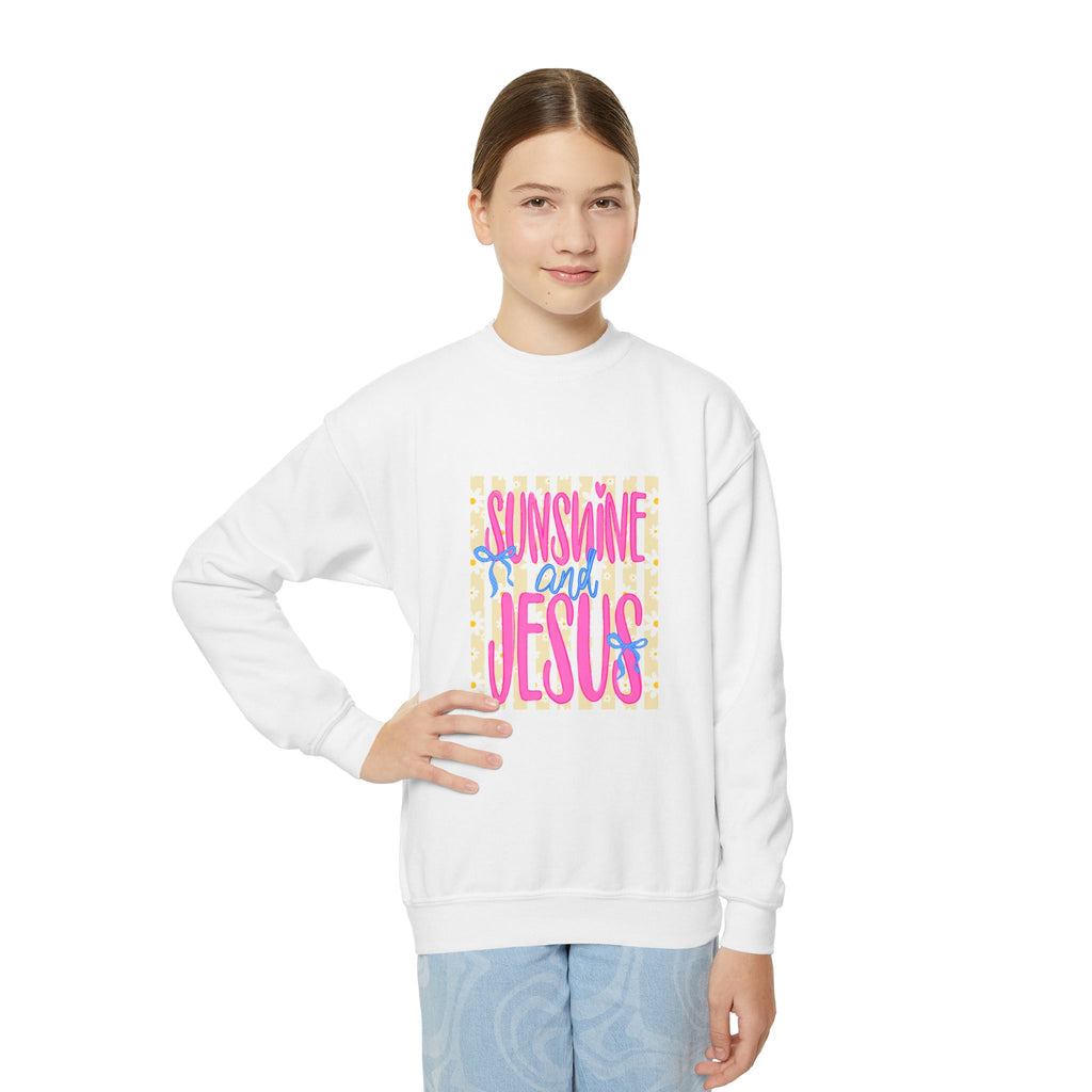 Youth Crewneck Sweatshirt – 'Sunshine and Jesus' Colorful Faith Graphic