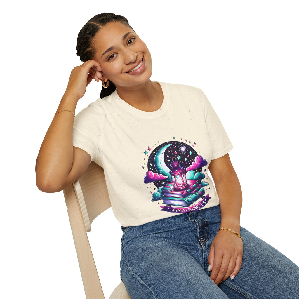 T-Shirt — Moonlit Books Lantern Design ("Let Your Dreams Guide")