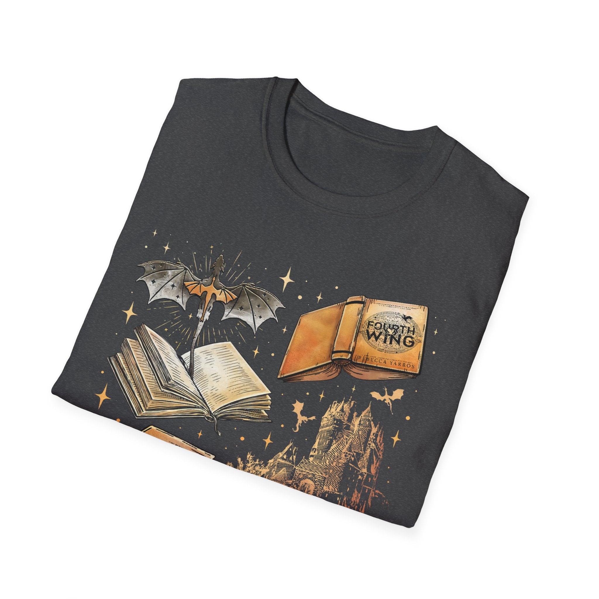 Book Dragon T-Shirt — Vintage Magical Books & Bat Illustration