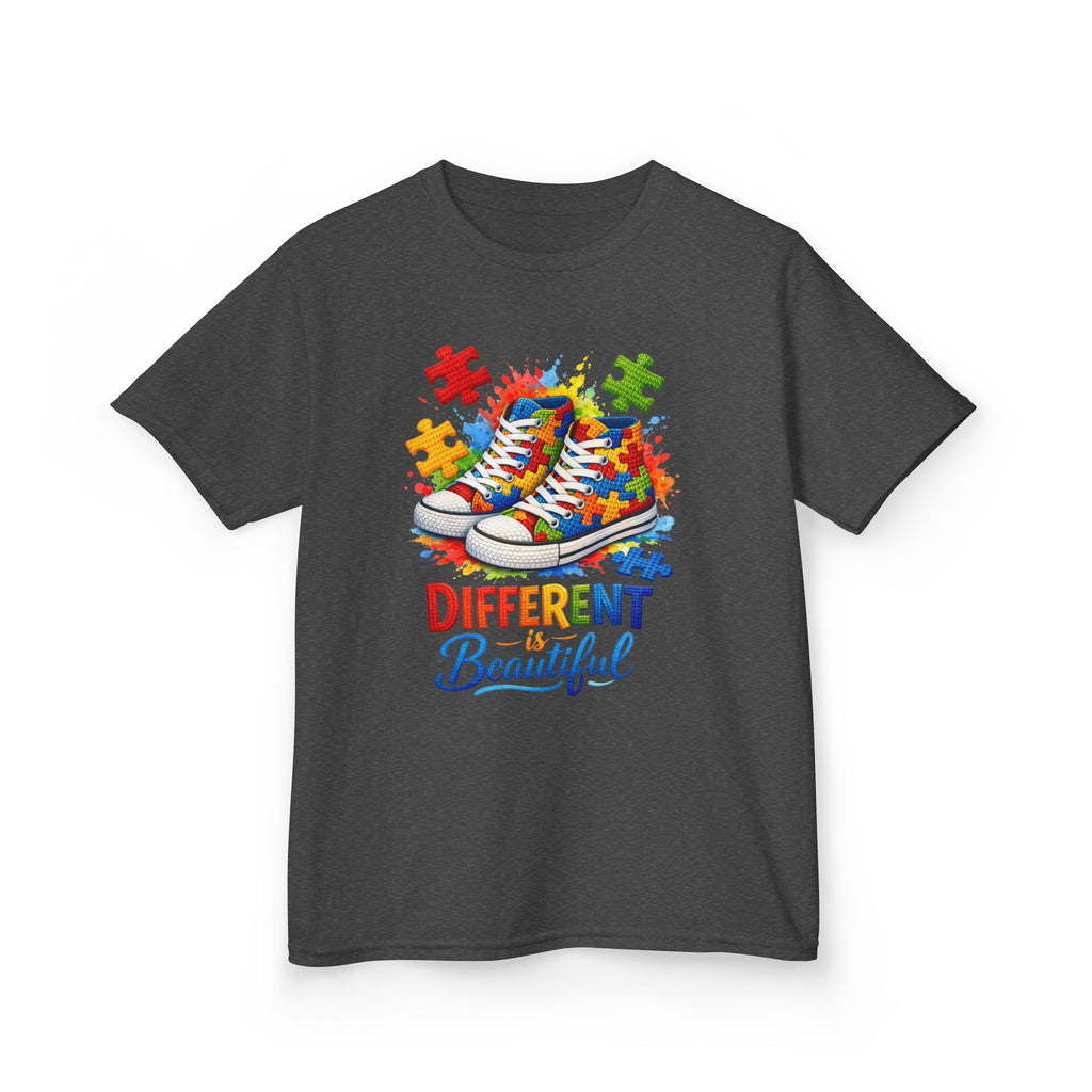 Kids T‑Shirt — 'Different Beautiful' Autism Awareness Sneakers Design