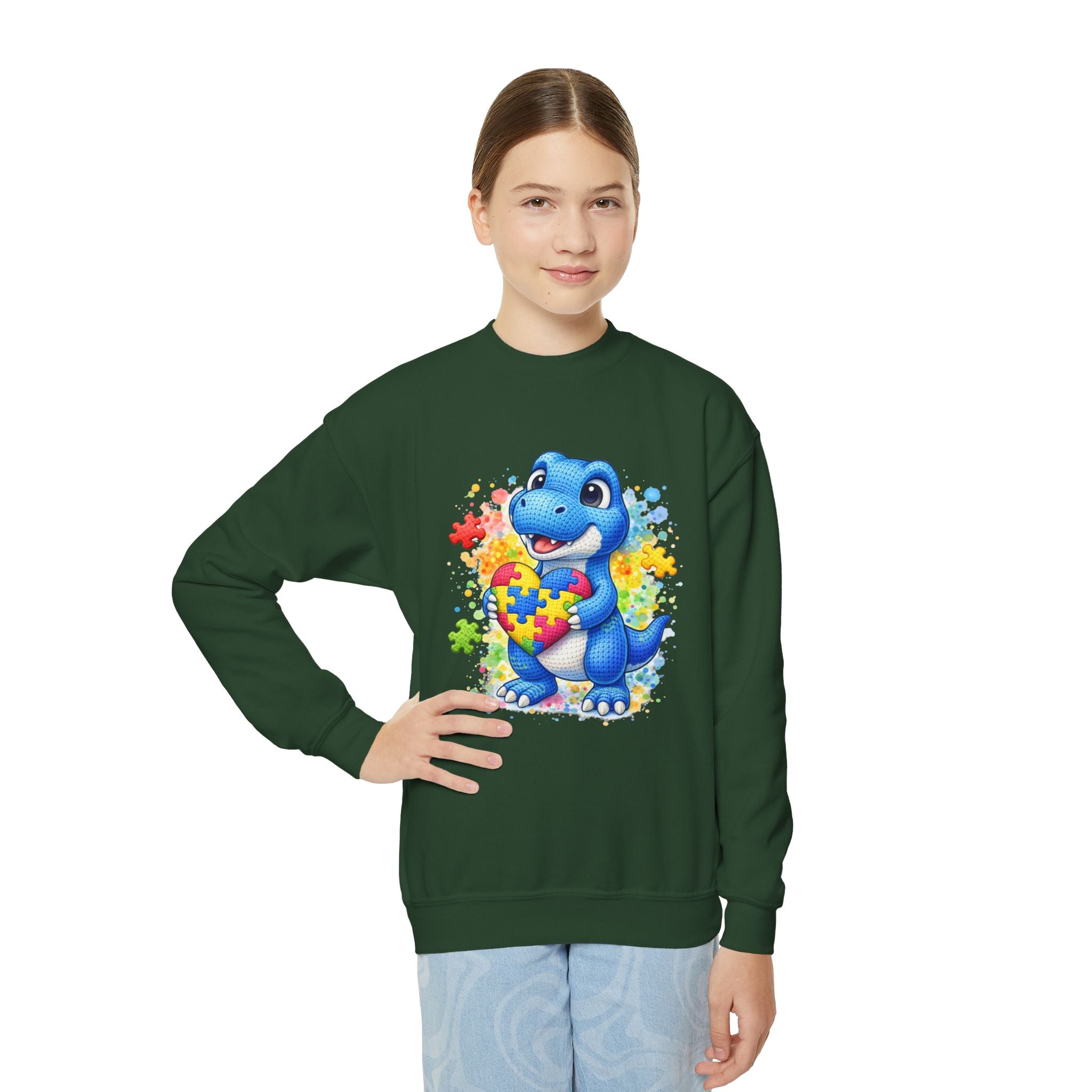 Kids Autism Awareness Dinosaur Crewneck Sweatshirt