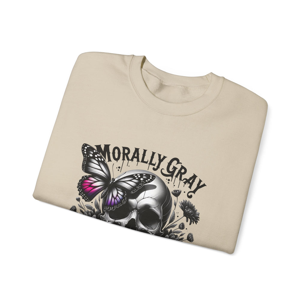 Morally Gray Skull Crewneck Sweatshirt – "Morally Gray and Proud of It" Gothic Butterfly Design