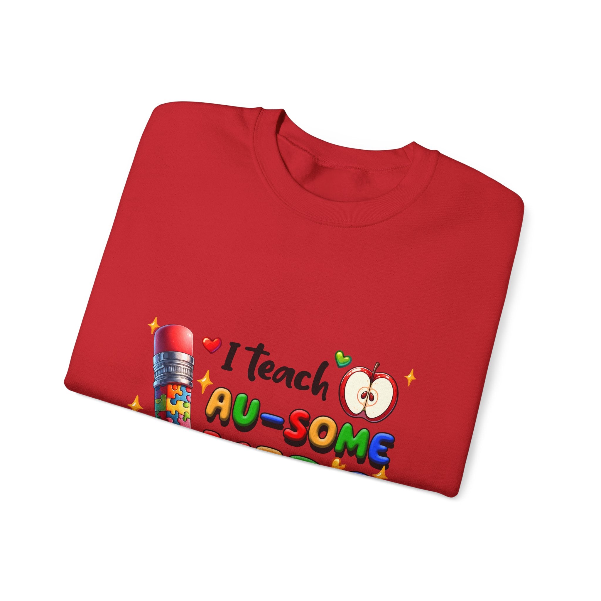 Teacher Crewneck Sweatshirt — “I Teach Au-some Kids” Colorful Autism Awareness Design