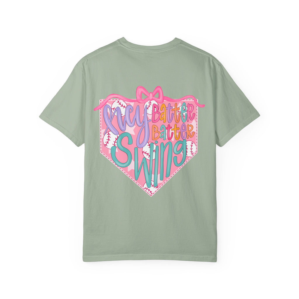 Softball Tee — "Play Ball" Front & "Pitch, Batter, Batter, Swing" Heart Back