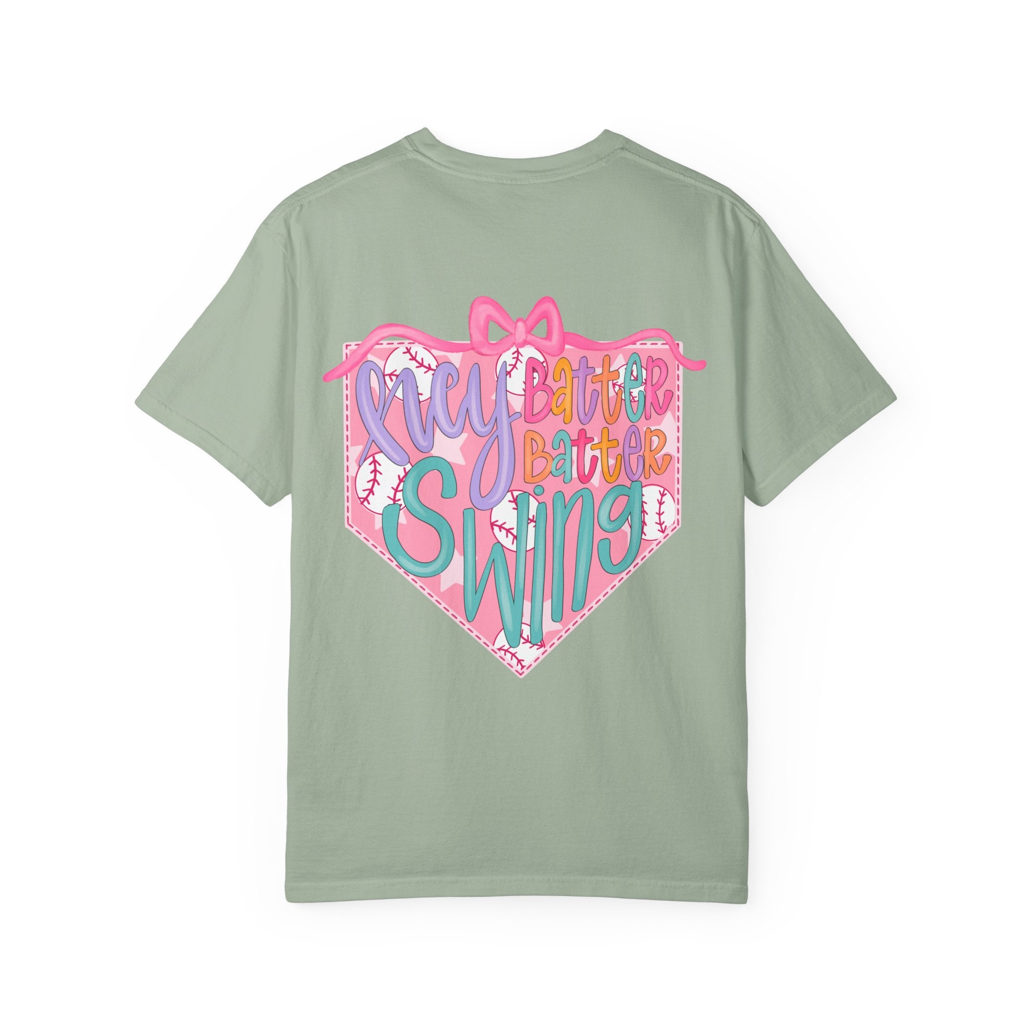 Softball Tee — "Play Ball" Front & "Pitch, Batter, Batter, Swing" Heart Back