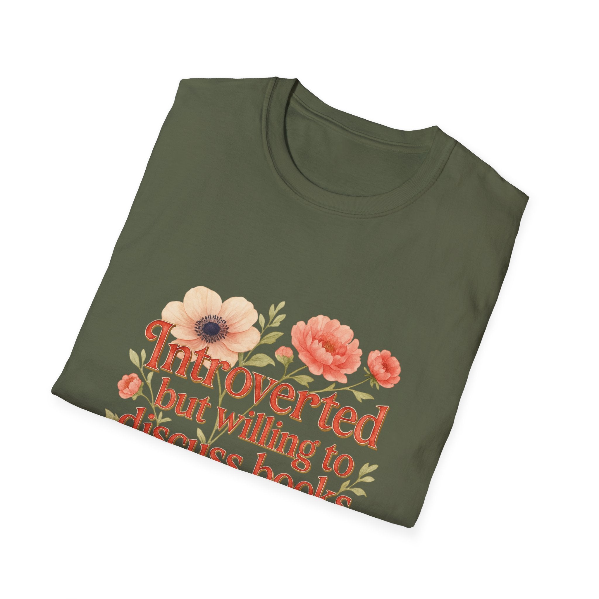 T-Shirt — "Introverted But Willing to Discuss Books" Floral Book Lover Tee