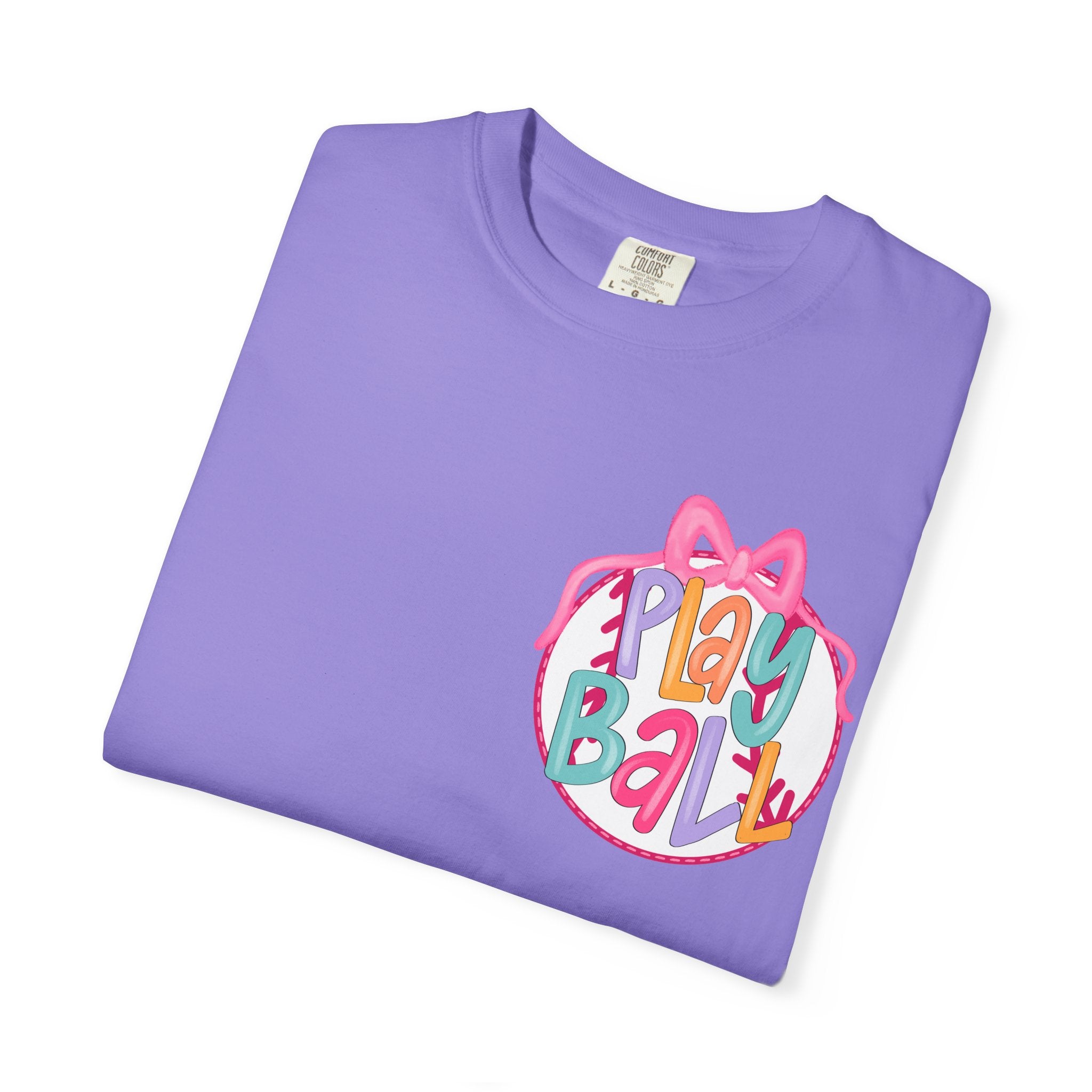 Softball Tee — "Play Ball" Front & "Pitch, Batter, Batter, Swing" Heart Back