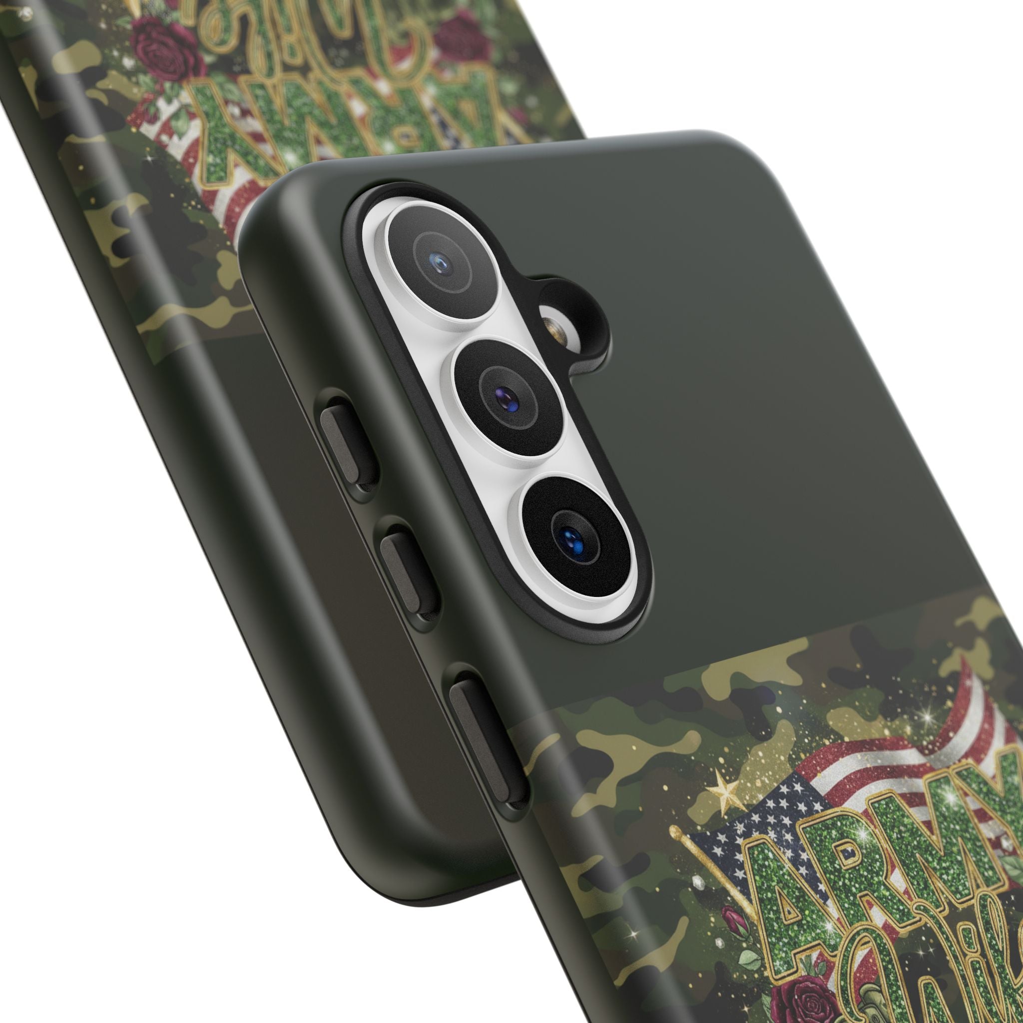 Army Wife Tough Phone Case — Camo Flag Design with Roses