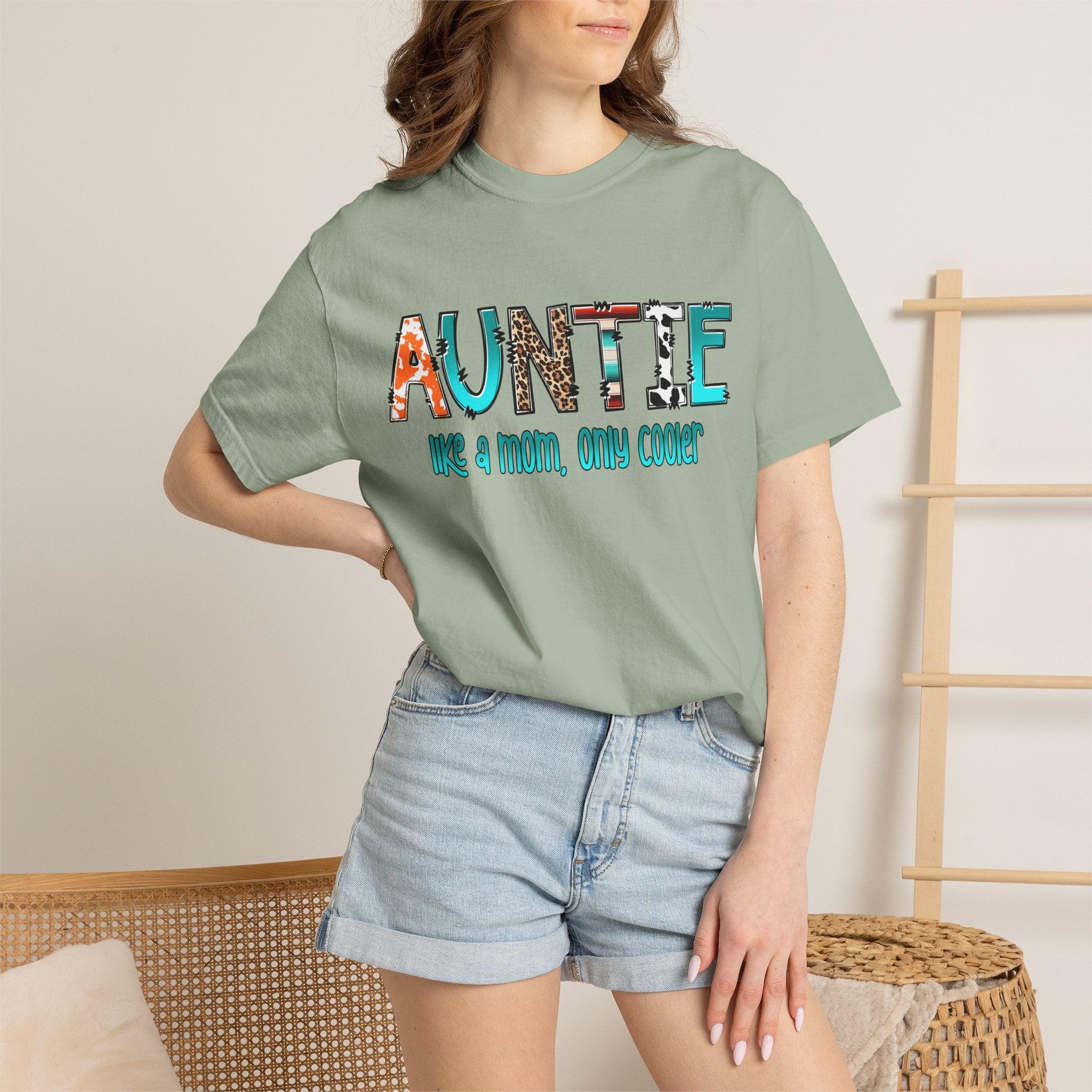 Auntie Graphic Tee — "Auntie like a mom, only cooler" Cute Family Gift