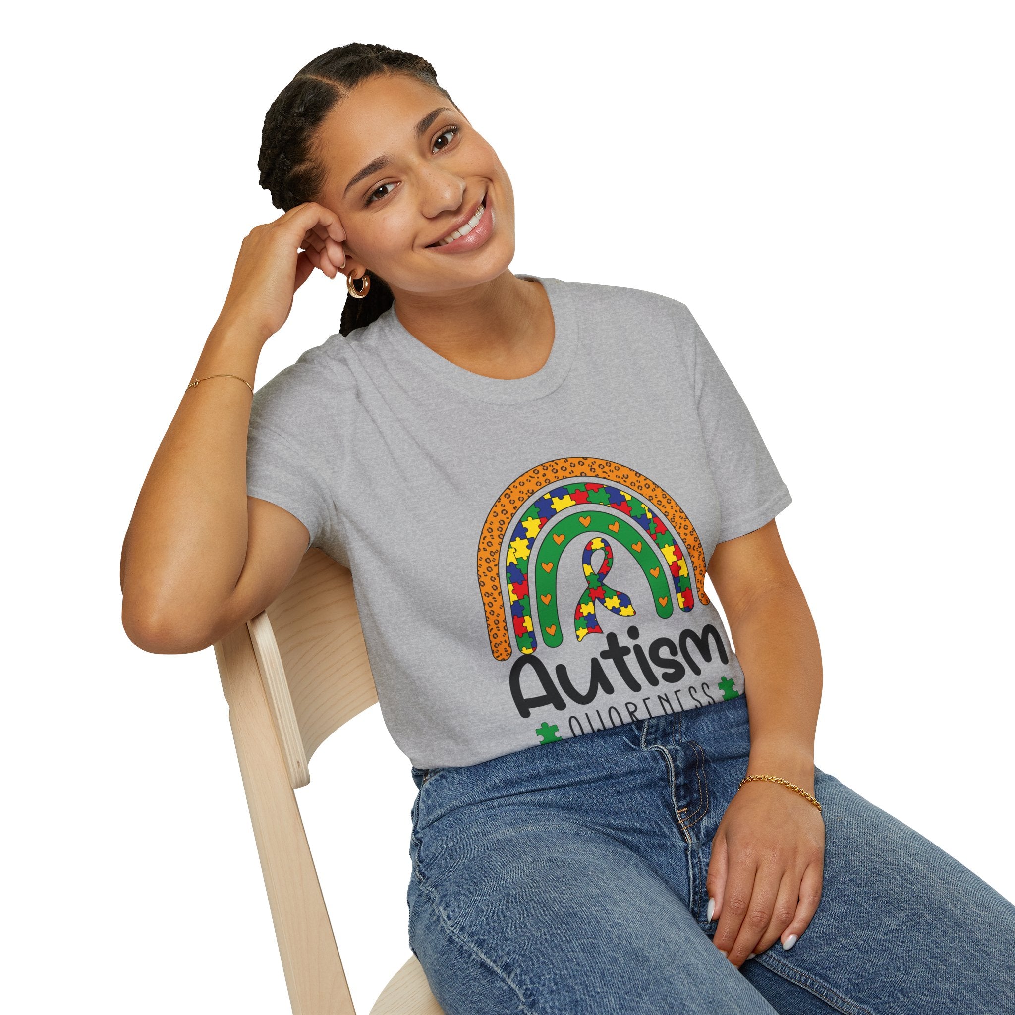 Autism Awareness T-Shirt — Colorful Puzzle Ribbon Rainbow Tee
