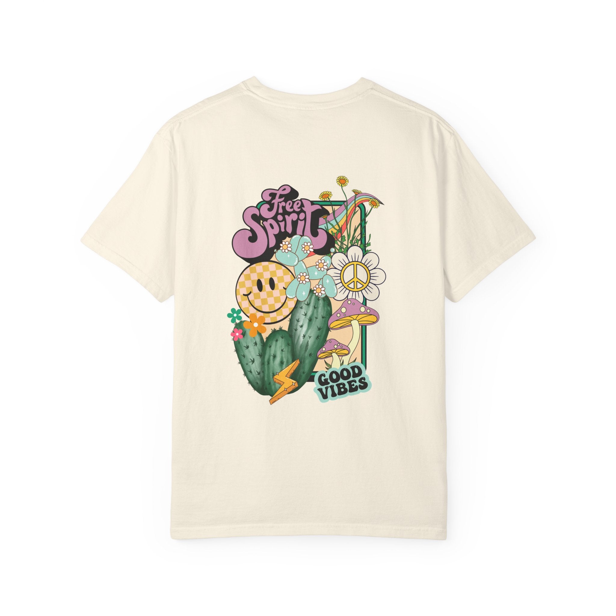 Good Vibes Retro Graphic T-Shirt — Free Spirit Smiley Desert Design