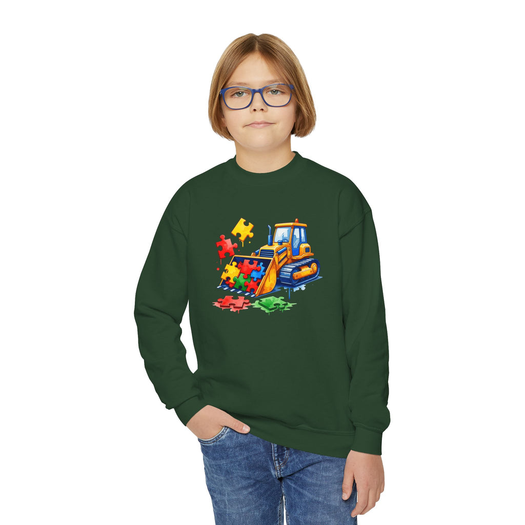 Kids Bulldozer Autism Puzzle Crewneck Sweatshirt