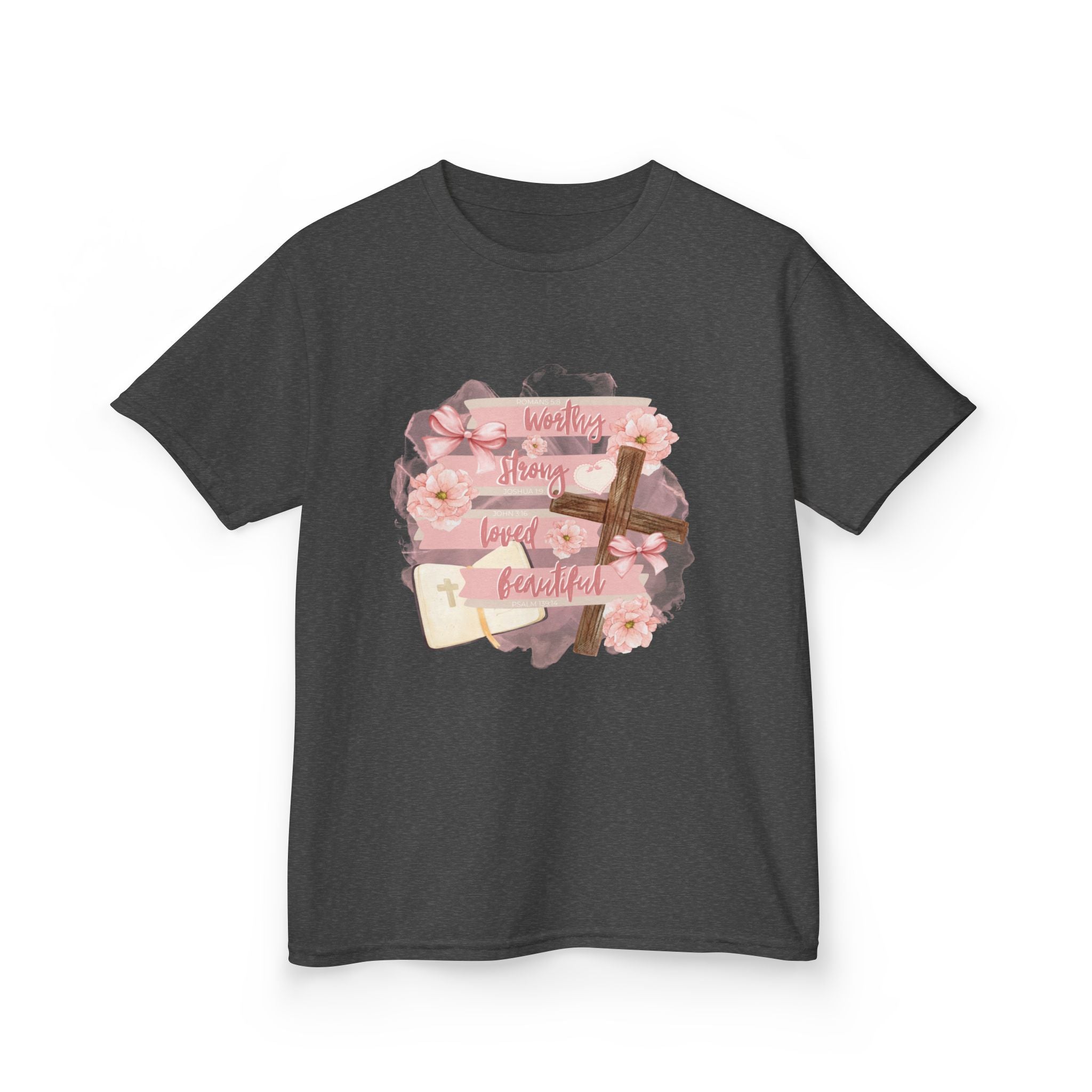 Kids T-Shirt — Pink Floral 'Daddy's Little Love' Cross Design
