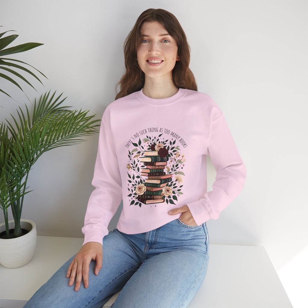 Book Lover Crewneck Sweatshirt – “Books and Tea” Floral Stack Graphic