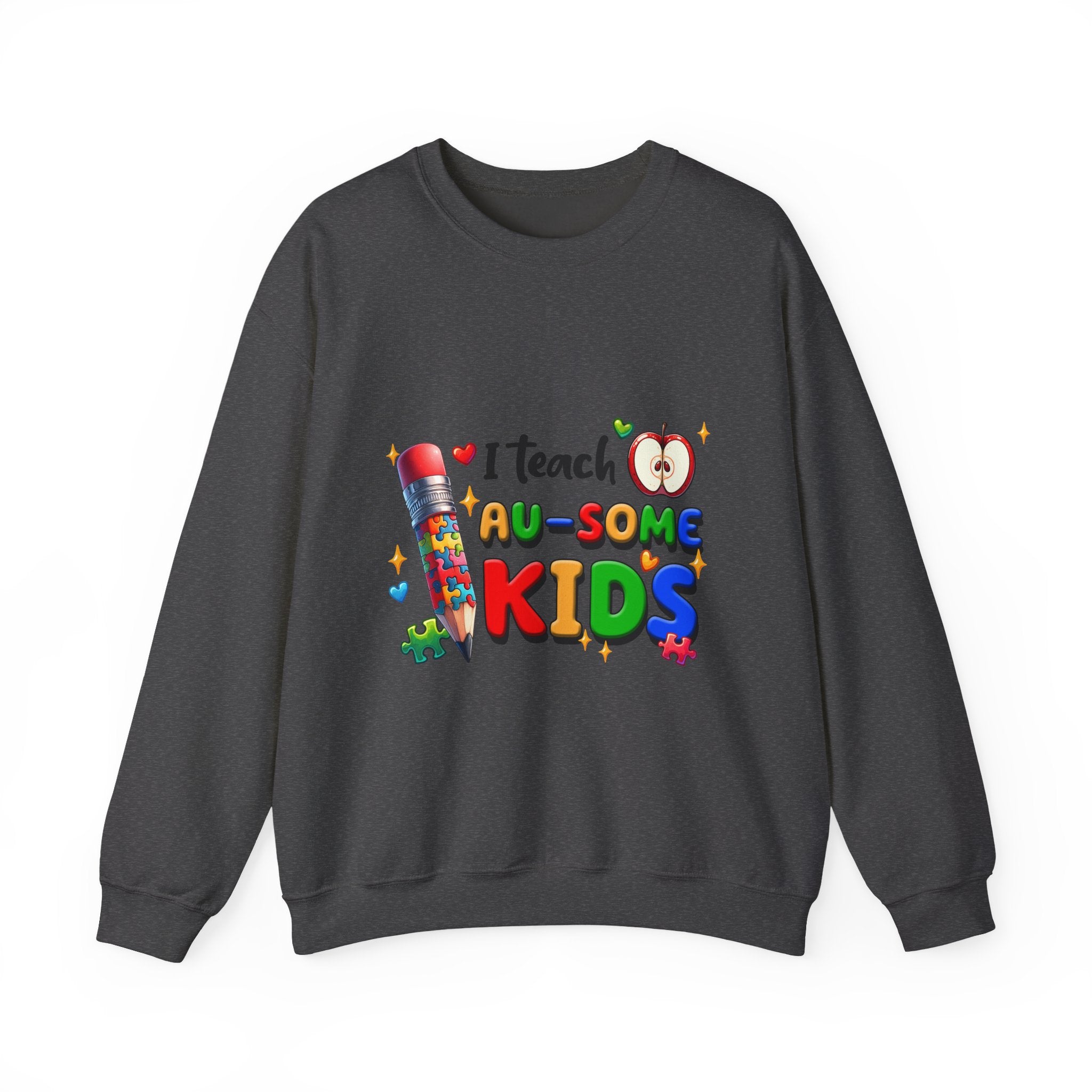 Teacher Crewneck Sweatshirt — “I Teach Au-some Kids” Colorful Autism Awareness Design